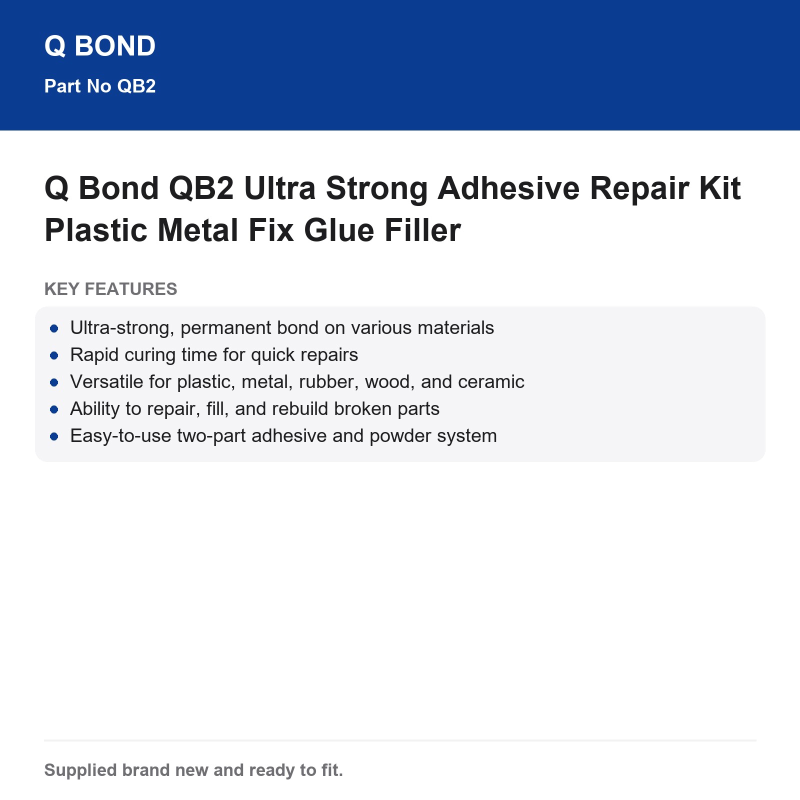Q Bond QB2 Ultra Strong Adhesive Repair Kit Plastic Metal Fix Glue Filler - Image 4
