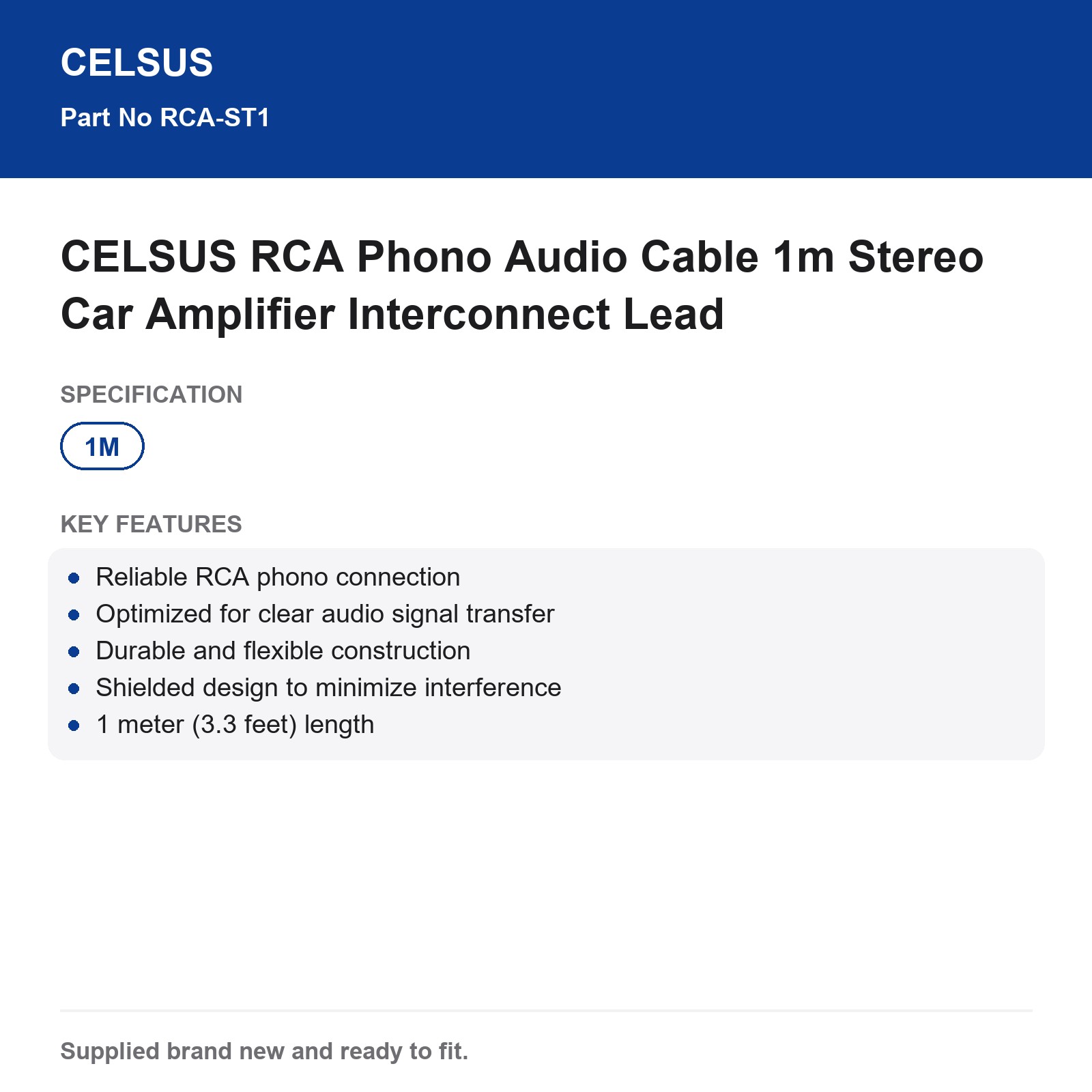 CELSUS RCA Audio Cable 1m Stereo Car Amplifier Interconnect Lead - Image 4