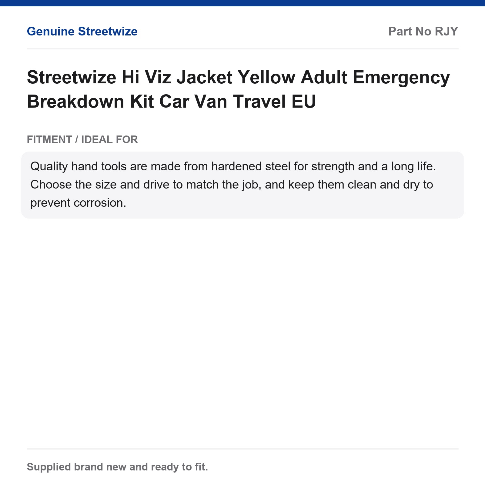 Streetwize Adult Yellow Hi Viz Jacket Emergency Breakdown Kit Car Van Travel EU - Image 5