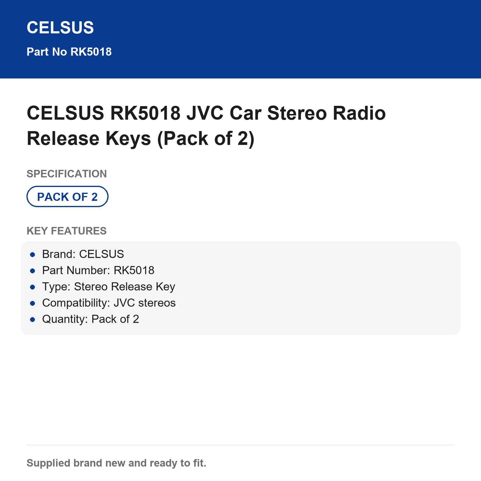 JVC Car Stereo Release Keys CELSUS RK5018 (Pack of 2) - Image 5