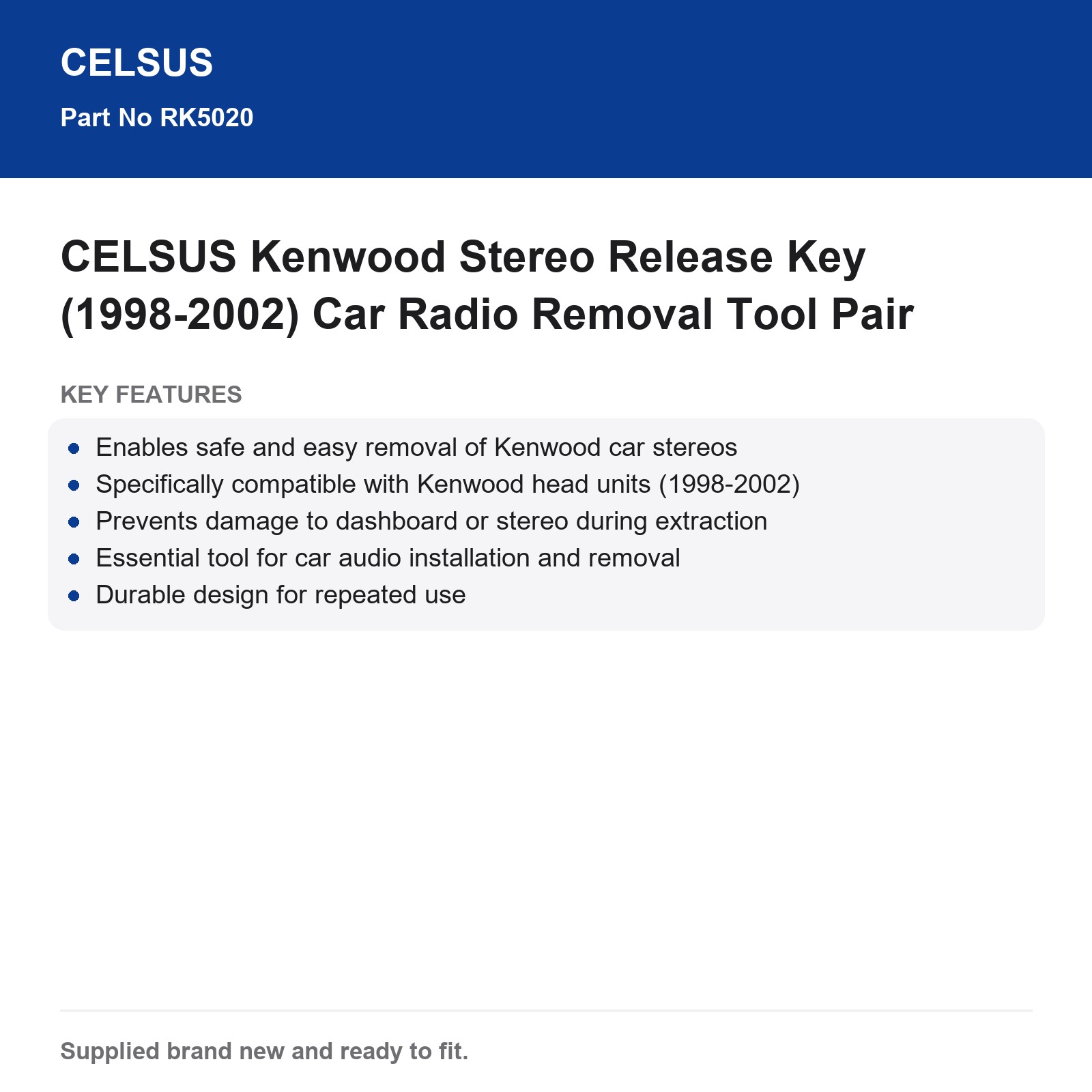 Kenwood Car Radio Removal Tool CELSUS Stereo Release Key (1998-2002) Pair - Image 4