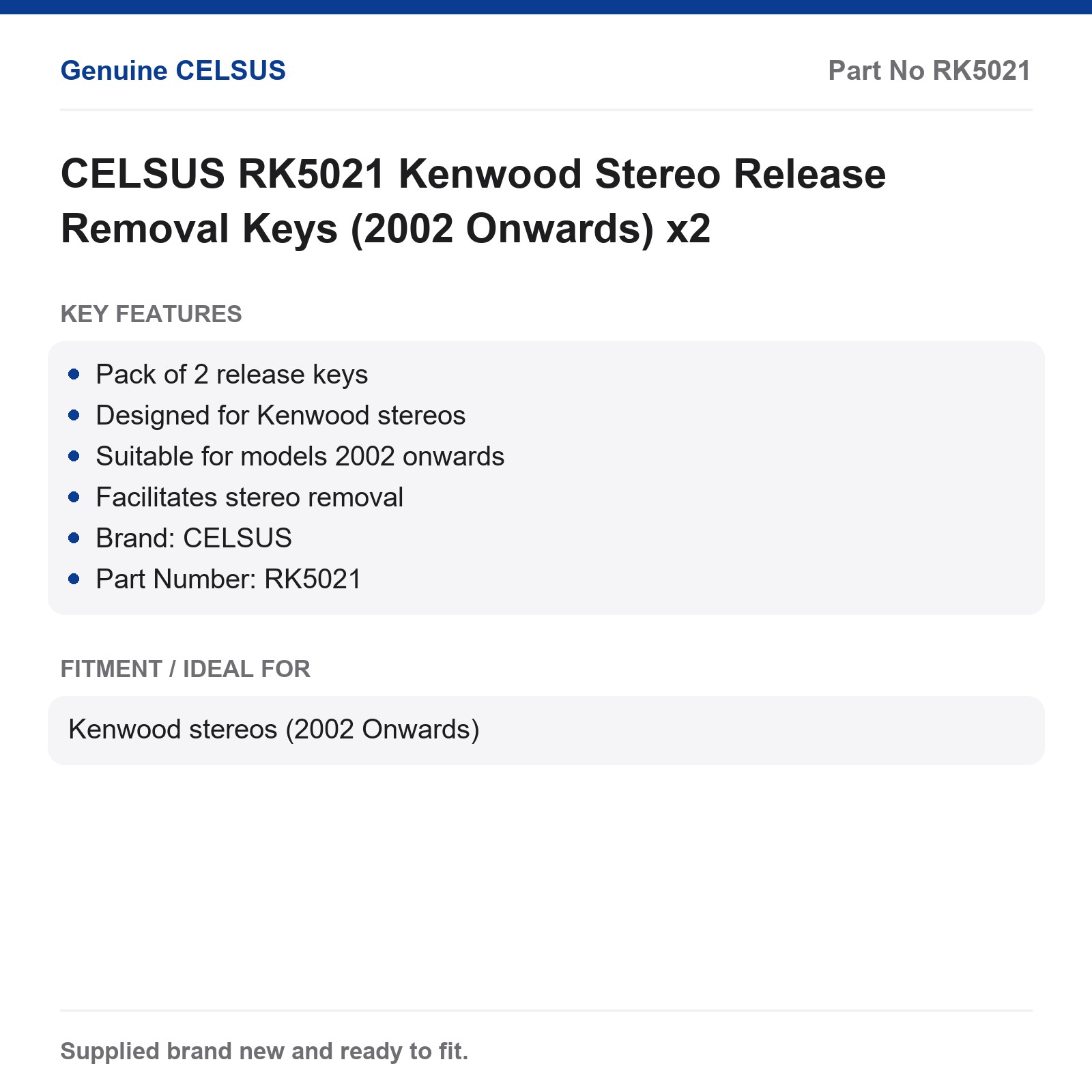 Kenwood Stereo Removal Keys CELSUS RK5021 (2002 Onwards) x2 - Image 4