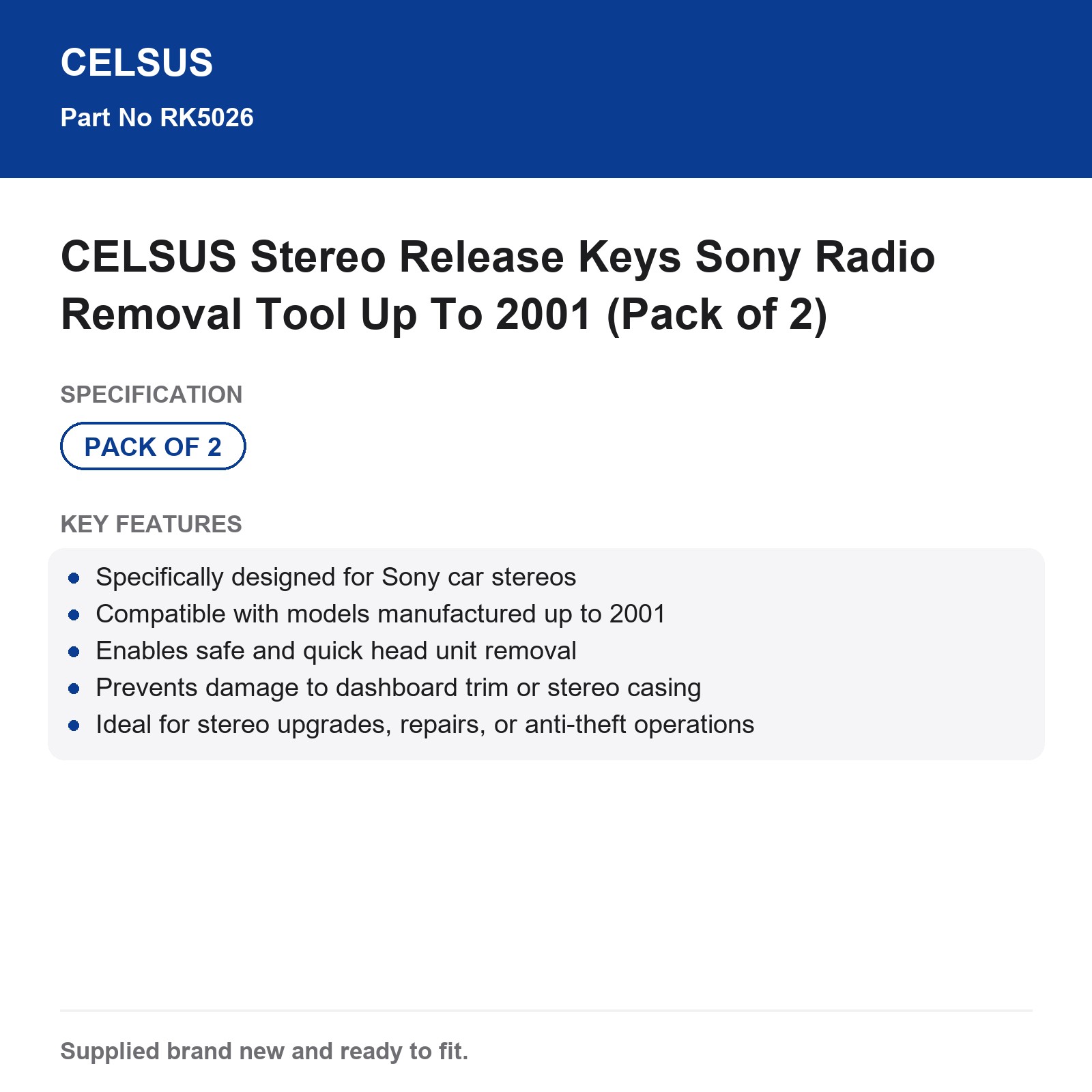 Sony Radio Removal Tool CELSUS Stereo Release Keys Up To 2001 (Pack of 2) - Image 3