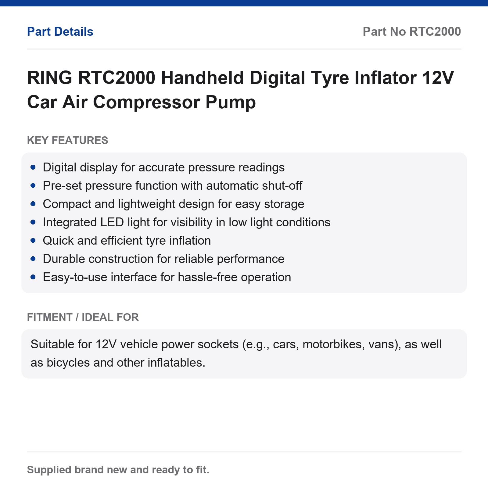 RING RTC2000 Digital Handheld 12V Car Tyre Inflator Air Compressor - Image 2