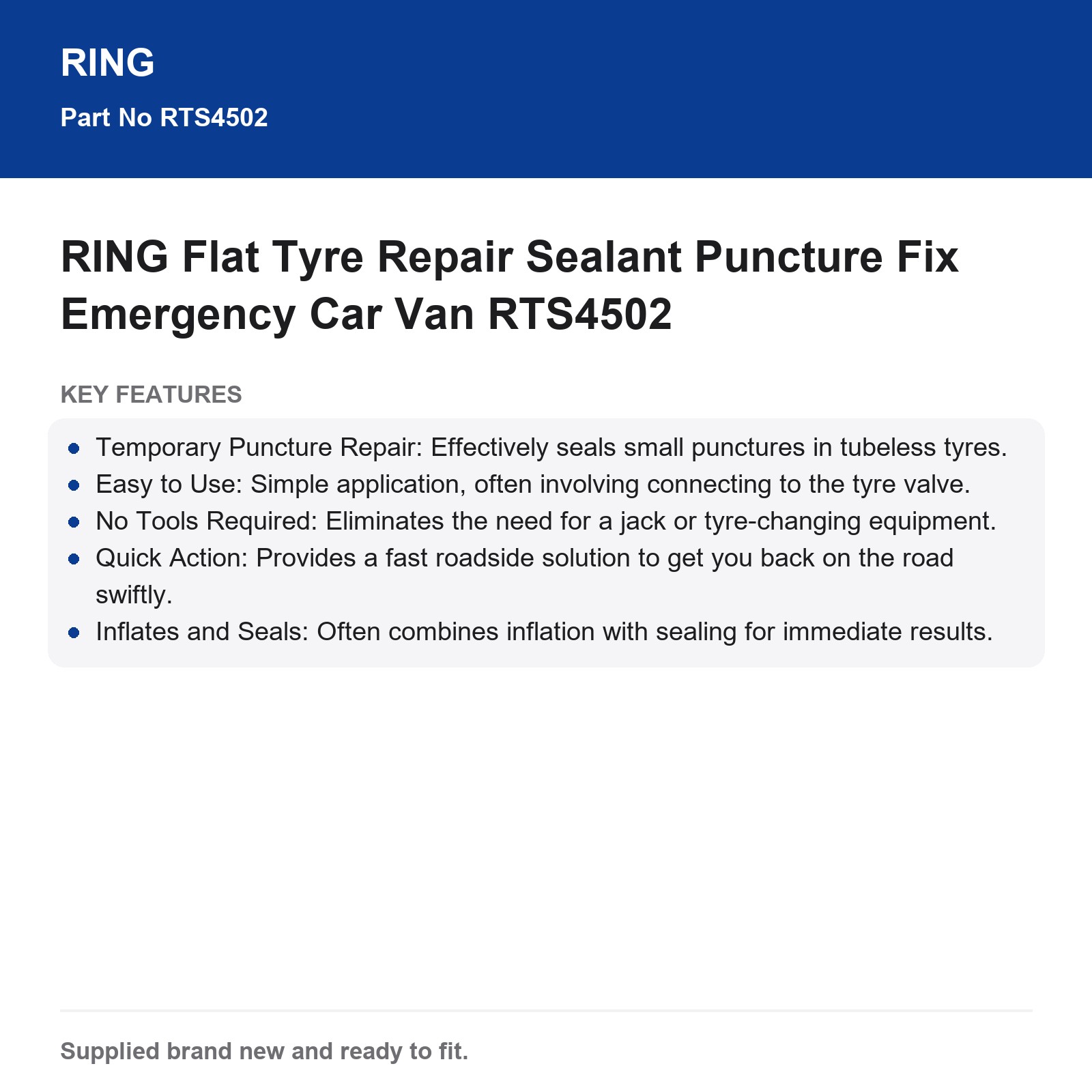 RING Flat Tyre Repair Sealant Puncture Fix Emergency Car Van RTS4502 - Image 3