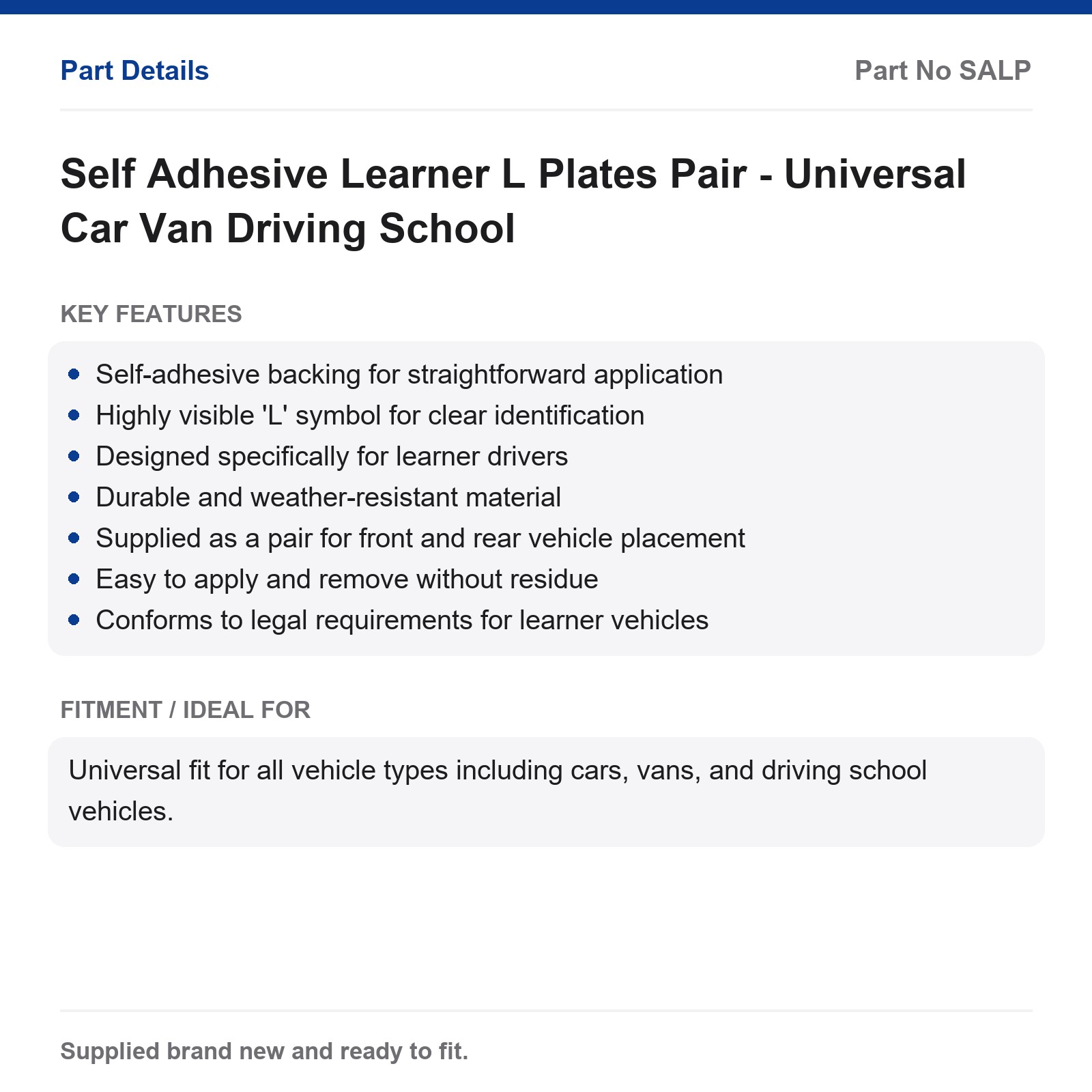 Self Adhesive Learner L Plates Pair - Universal Car Van Driving School - Image 3
