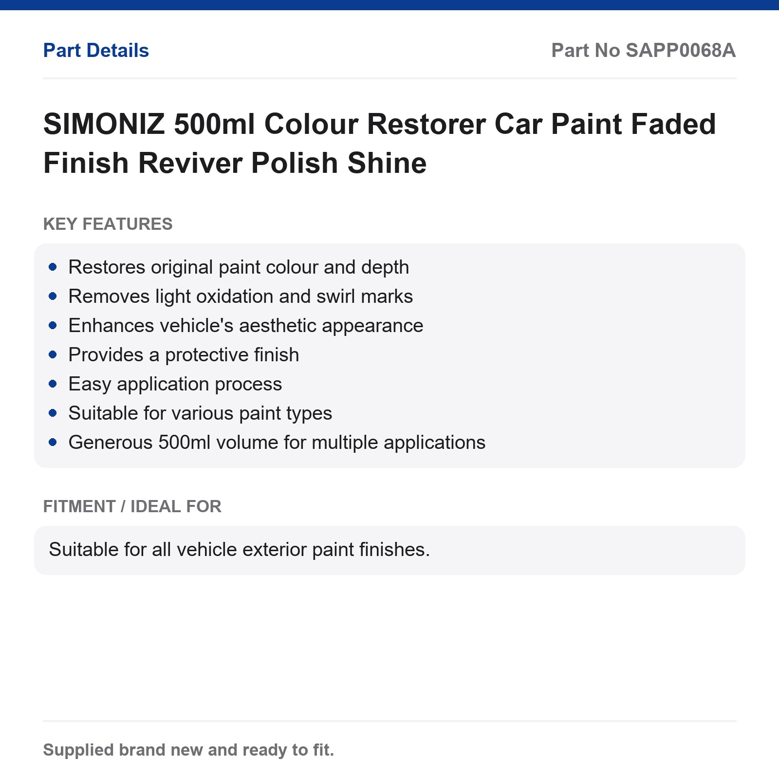 SIMONIZ Colour Restorer Car Paint Faded Polish 500ml - Image 3