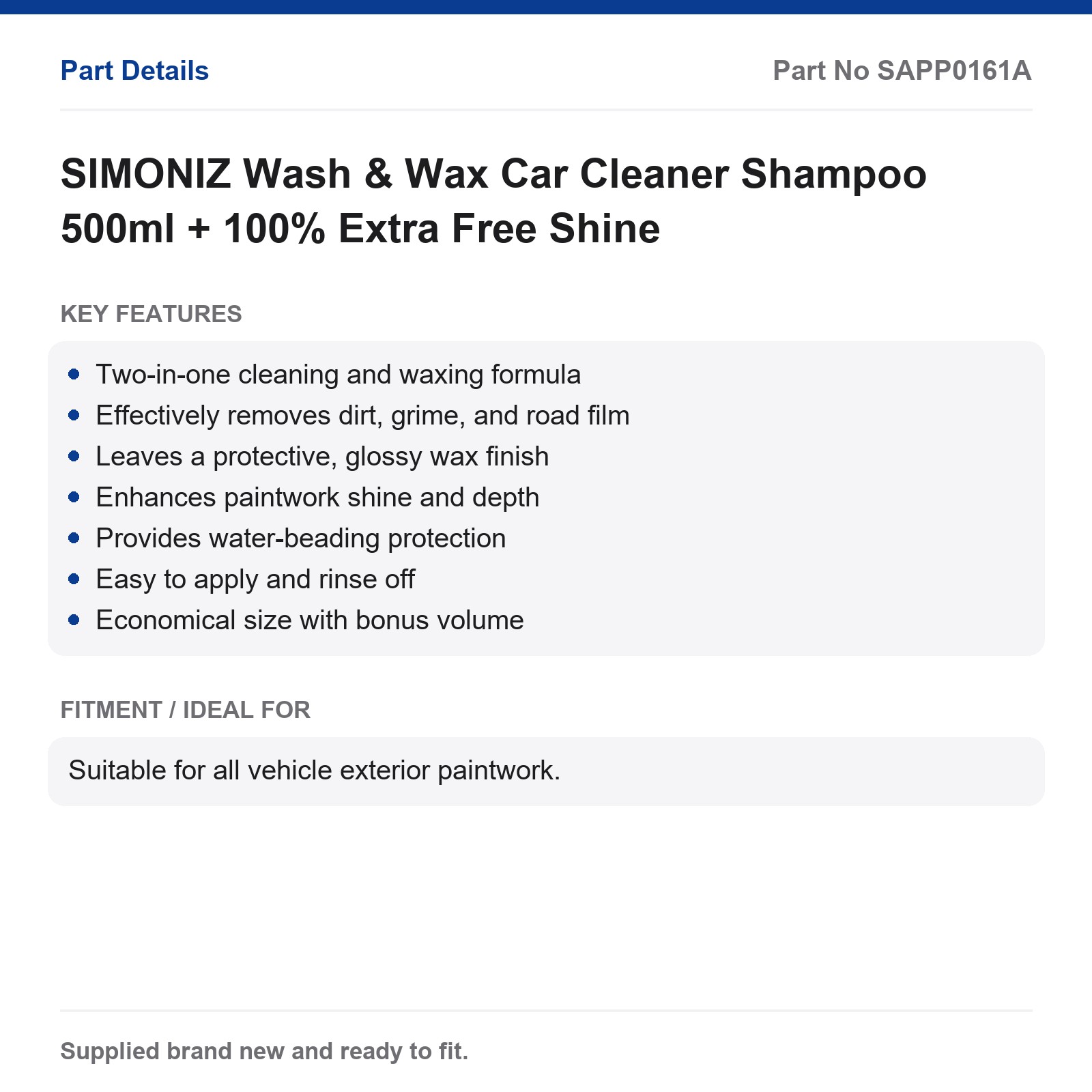 SIMONIZ Wash & Wax Car Cleaner 500ml 2-in-1 Gloss Protection - Image 2