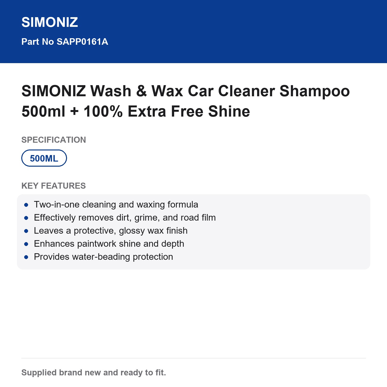 SIMONIZ Wash & Wax Car Cleaner 500ml 2-in-1 Gloss Protection - Image 3