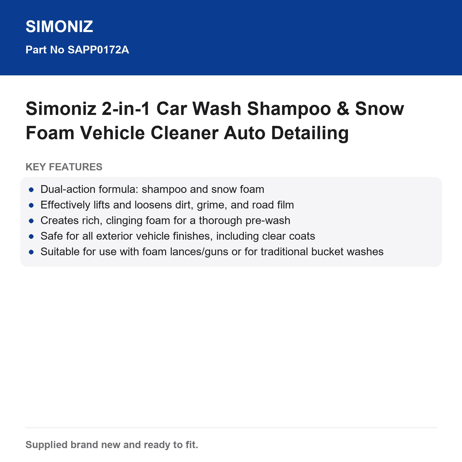 Simoniz 2-in-1 Car Wash Shampoo & Snow Foam Vehicle Cleaner Auto Detailing - Image 3