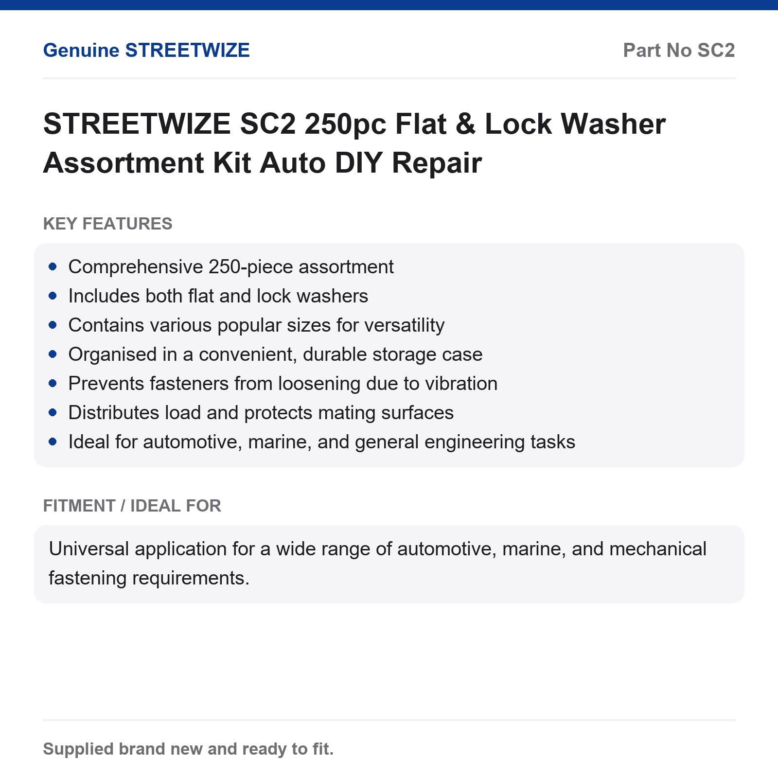 STREETWIZE Flat Lock Washer Assortment Kit 250pc Mixed Sizes - Image 2