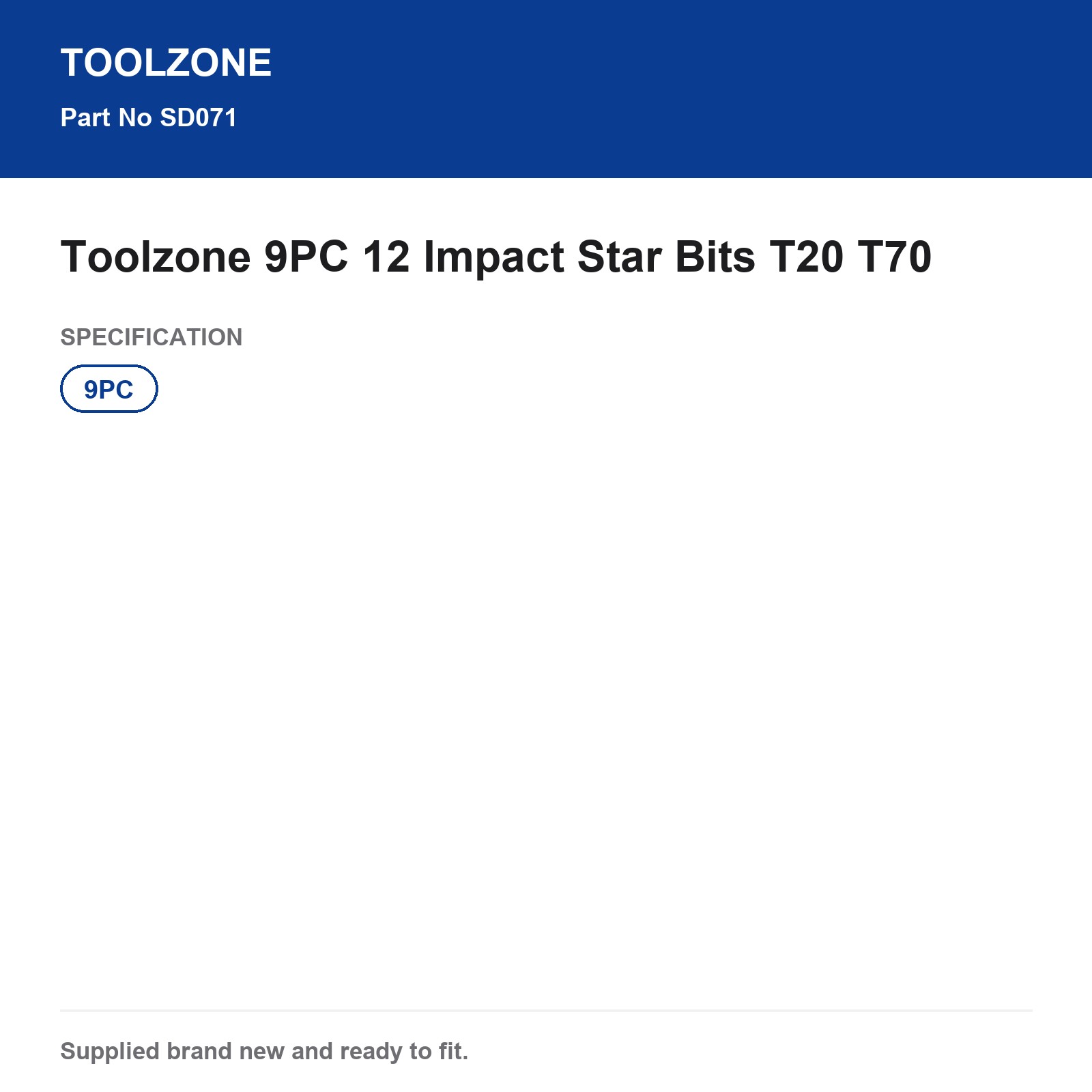 Toolzone 9PC Impact Star Screwdriver Bit Set T20 T70 - Image 3