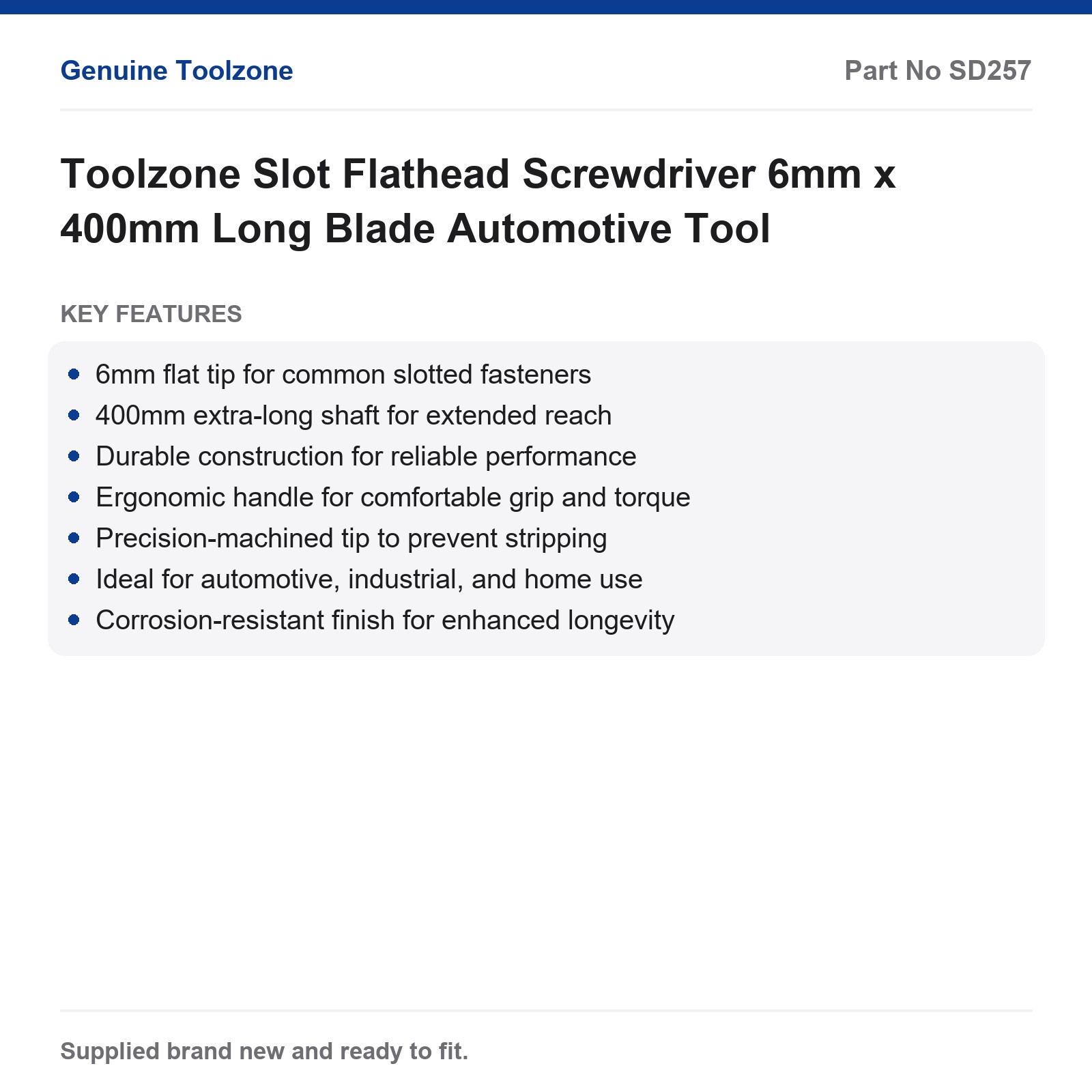 Toolzone Slot Flathead Screwdriver 6mm x 400mm Long Blade Automotive Tool - Image 4