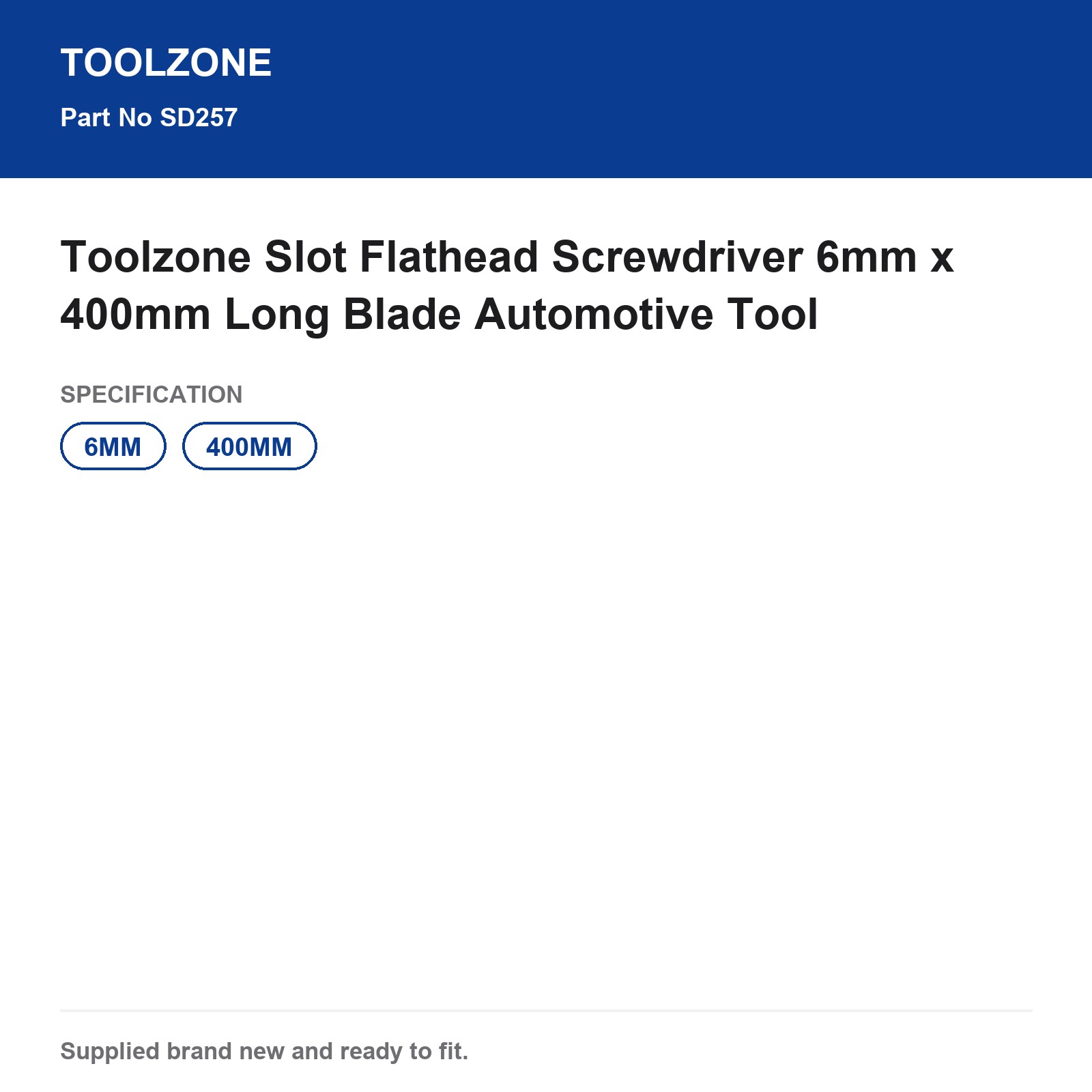 Toolzone Slot Flathead Screwdriver 6mm x 400mm Long Blade Automotive Tool - Image 5
