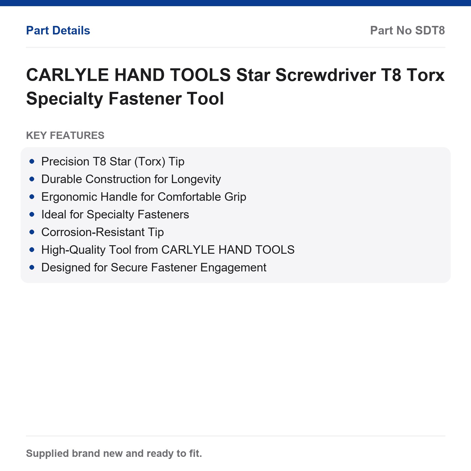 CARLYLE HAND TOOLS T8 Torx Star Screwdriver Specialty Fastener Tool - Image 2