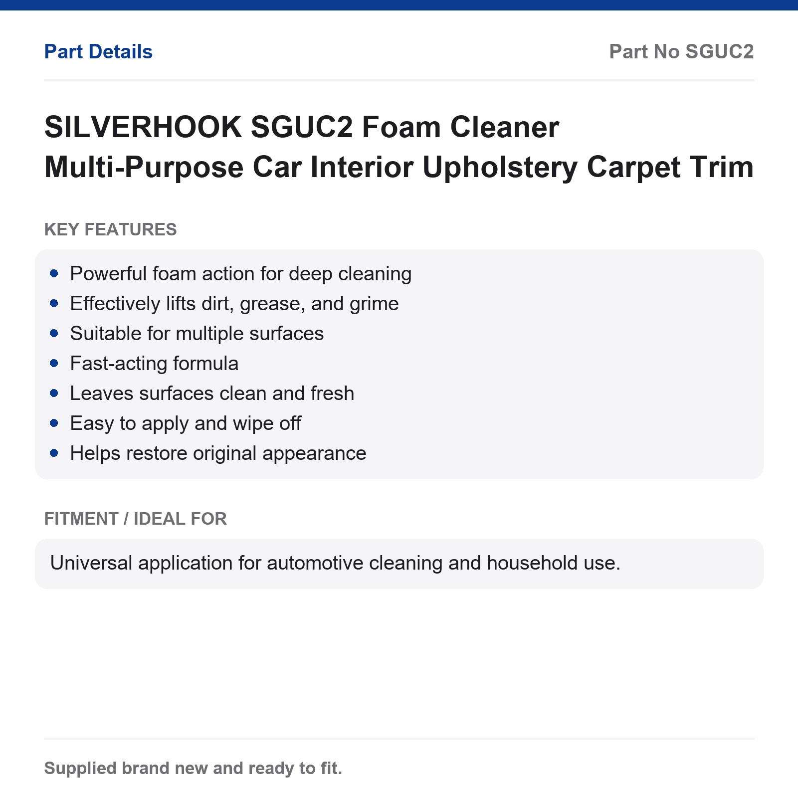 SILVERHOOK SGUC2 Foam Cleaner Multi-Purpose Car Interior Upholstery Carpet Trim - Image 2