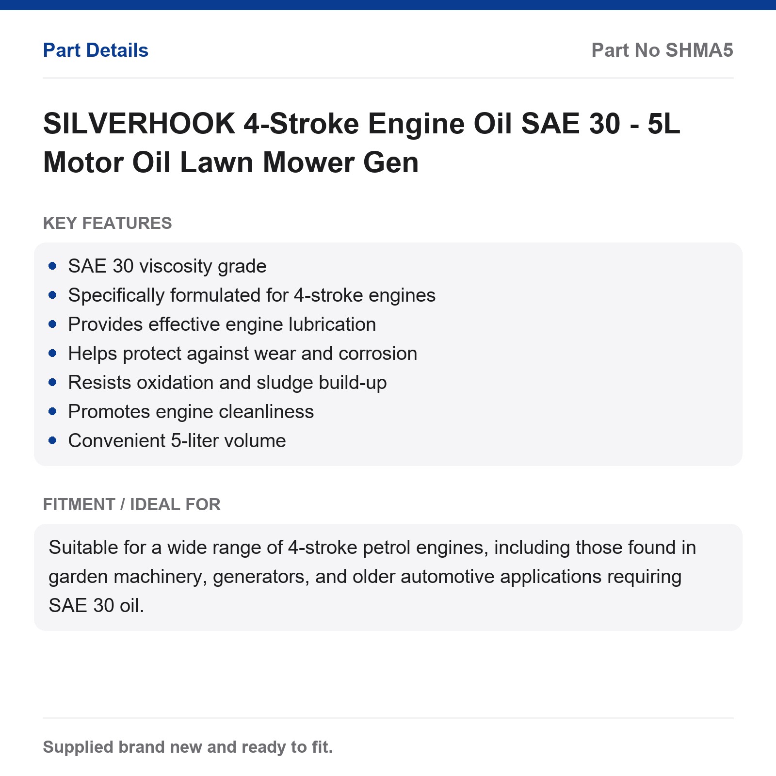 SILVERHOOK 4-Stroke Engine Oil SAE 30 5L Lawn Mower Generator - Image 2