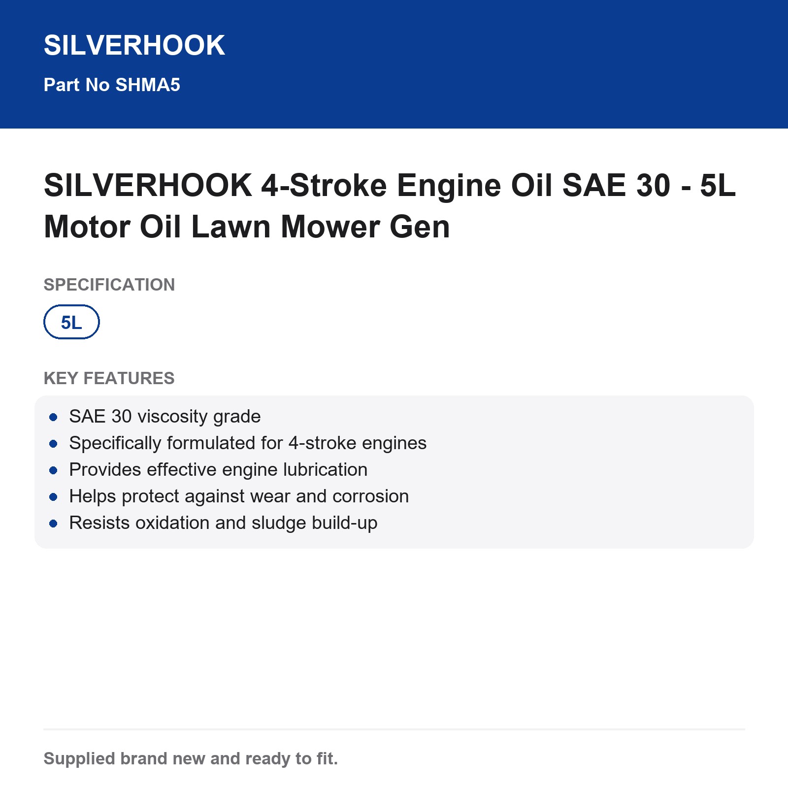 SILVERHOOK 4-Stroke Engine Oil SAE 30 5L Lawn Mower Generator - Image 3