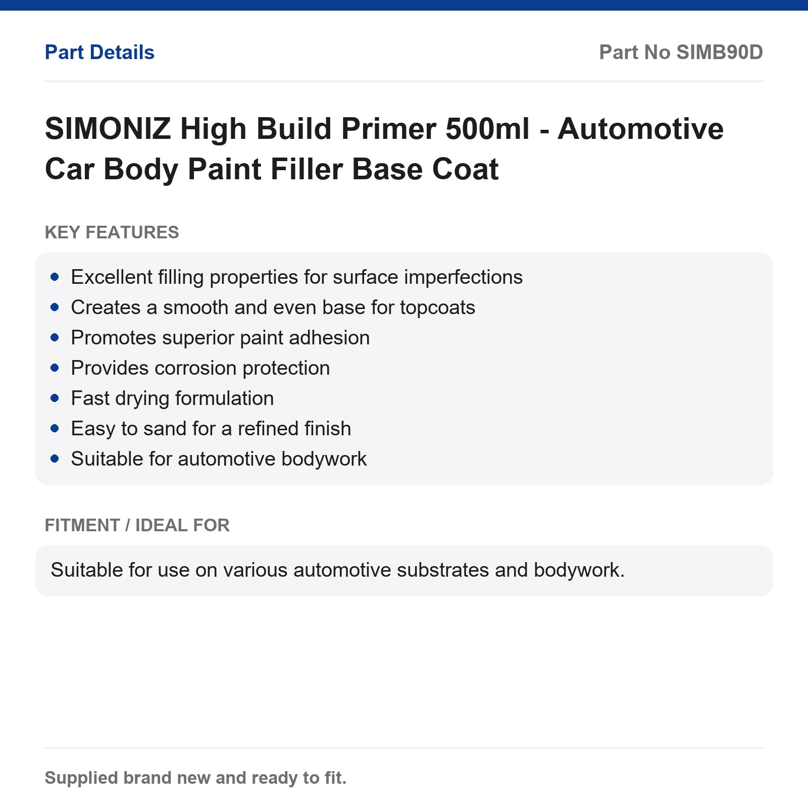 SIMONIZ High Build Primer 500ml Automotive Car Body Paint Filler Basecoat - Image 4