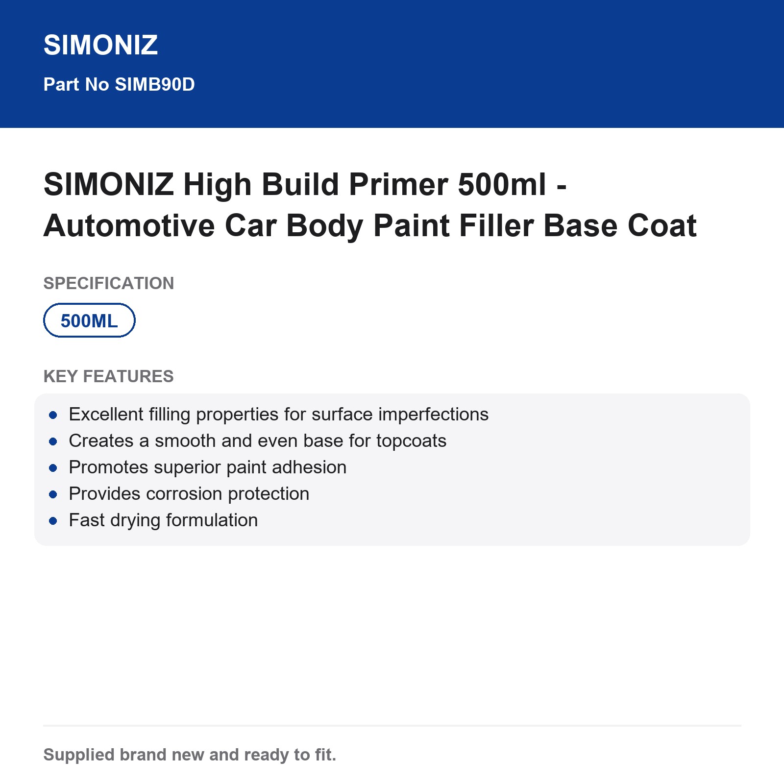 SIMONIZ High Build Primer 500ml Automotive Car Body Paint Filler Basecoat - Image 5