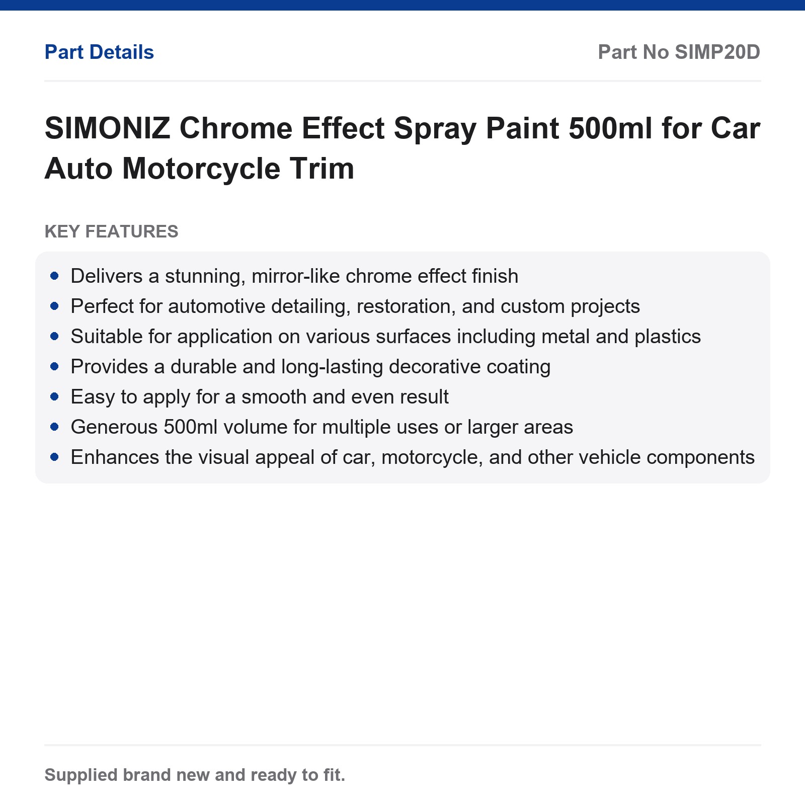 SIMONIZ Chrome Effect Spray Paint 500ml Car Motorcycle Trim - Image 4
