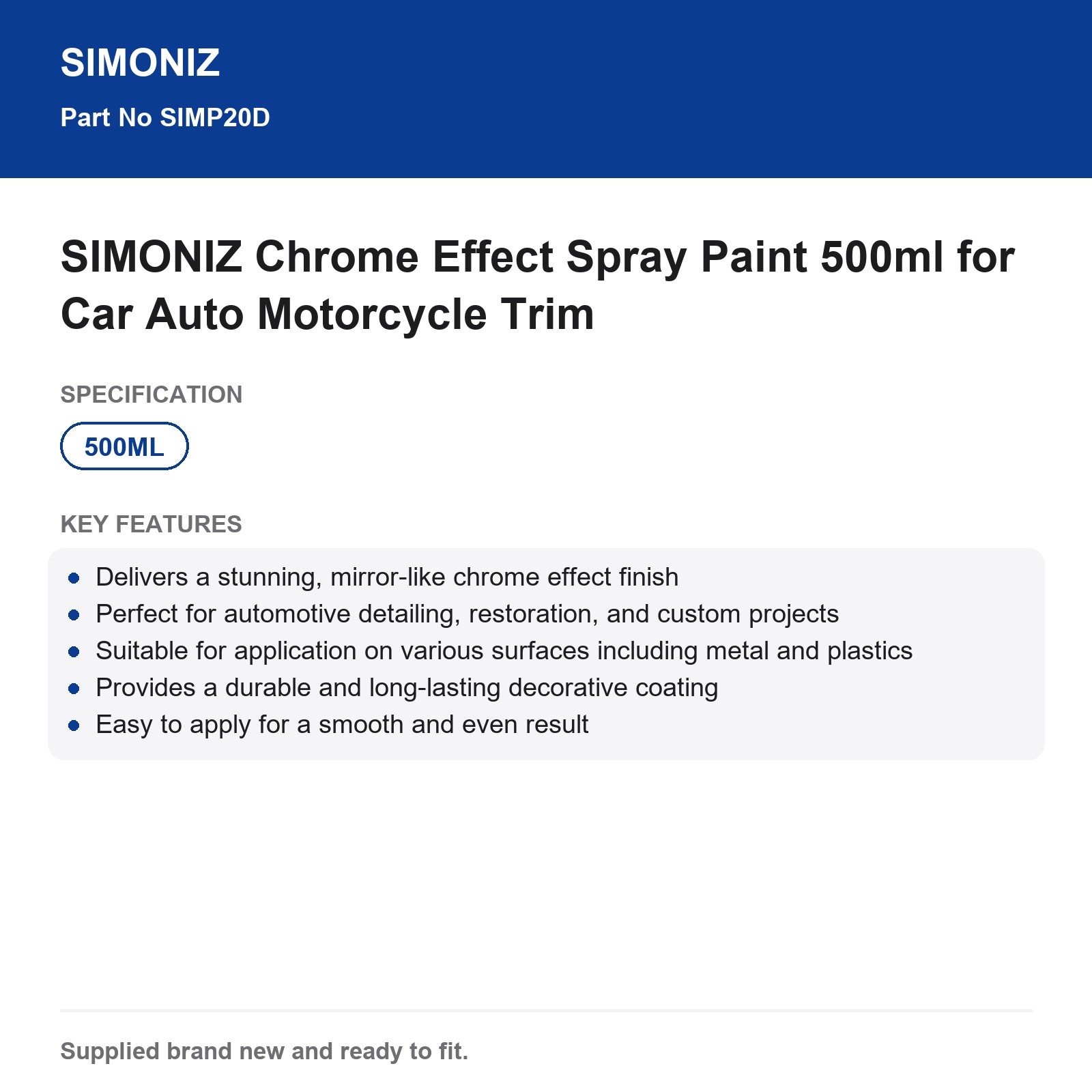 SIMONIZ Chrome Effect Spray Paint 500ml Car Motorcycle Trim - Image 5