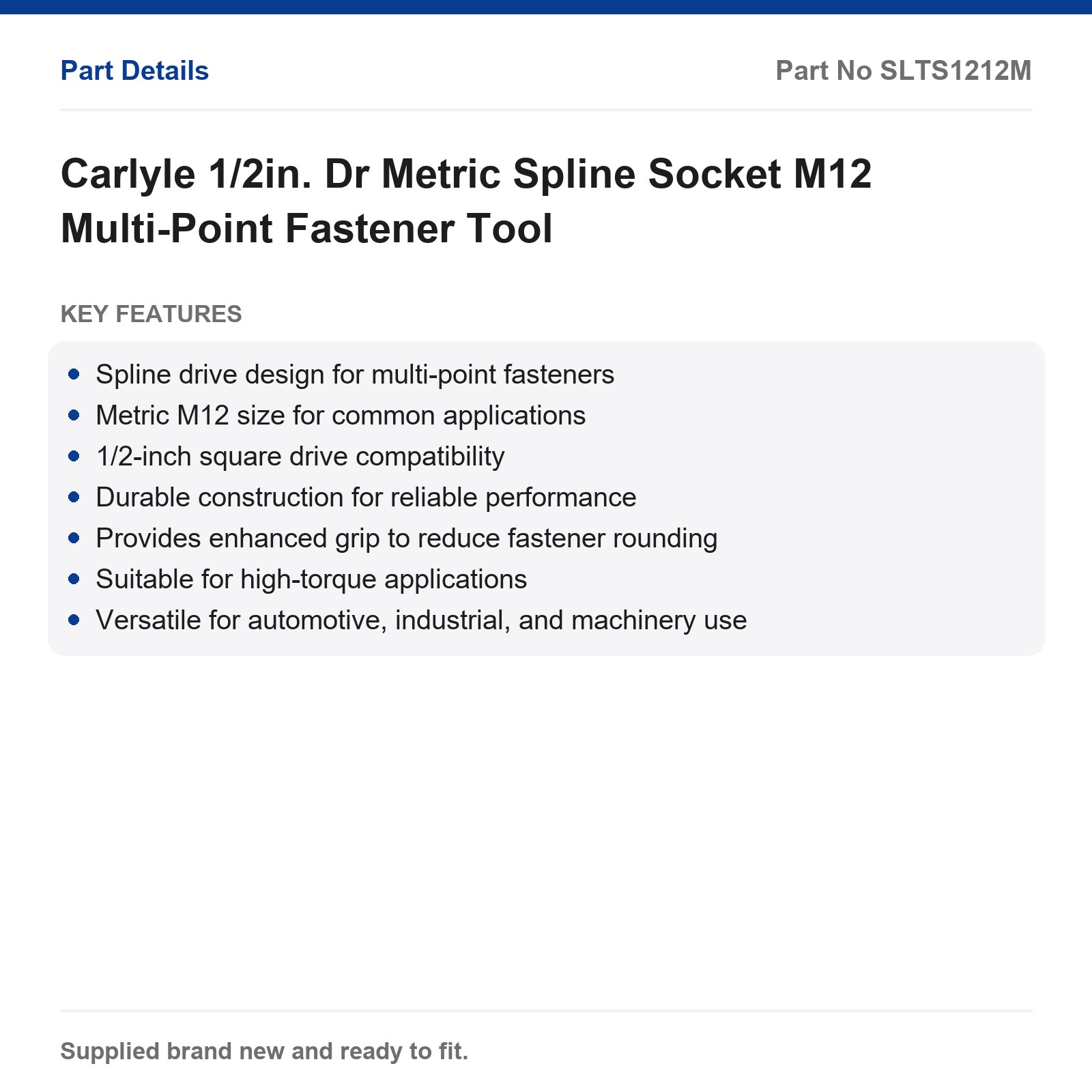 Carlyle 1/2in. Dr Metric M12 Spline Socket - Image 2