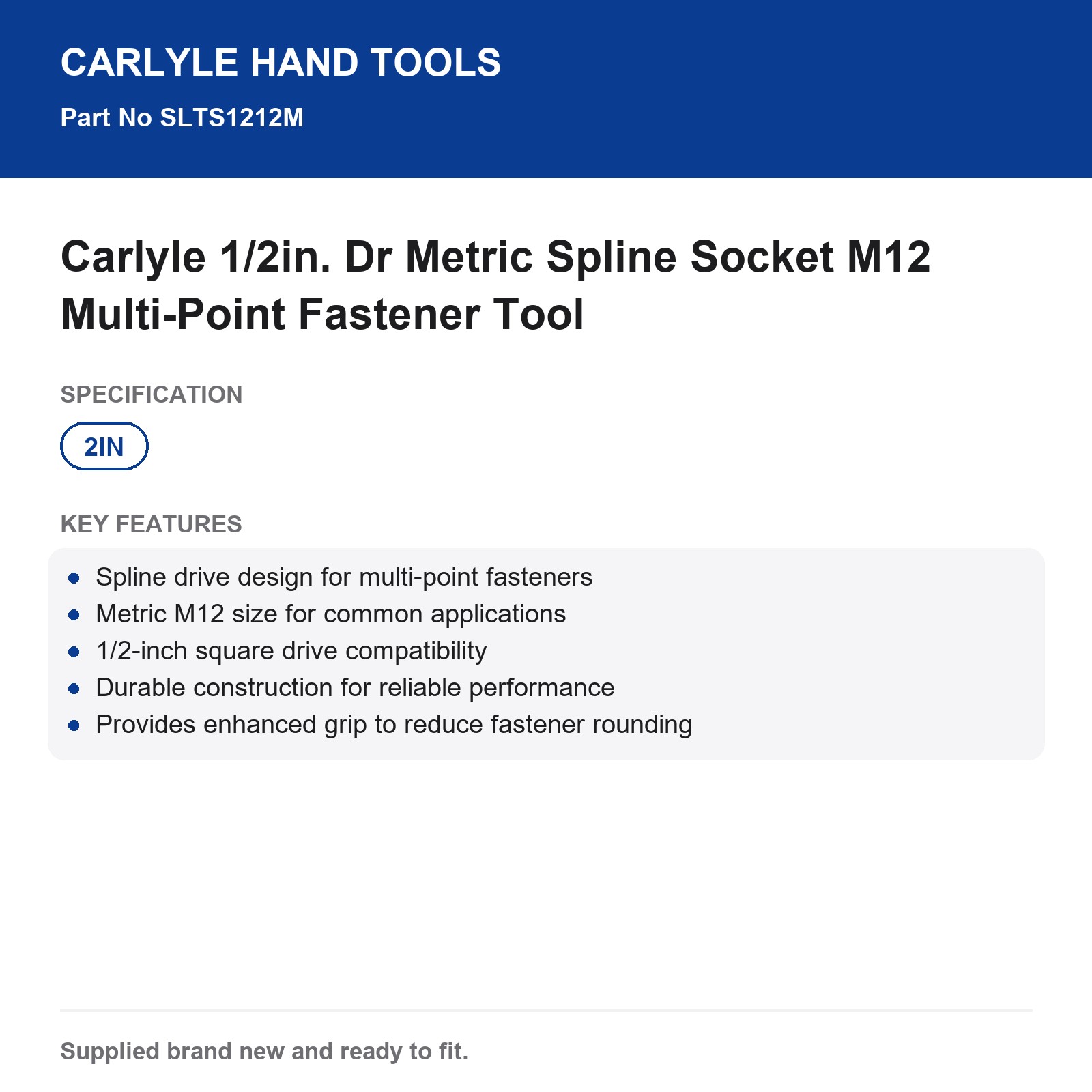 Carlyle 1/2in. Dr Metric M12 Spline Socket - Image 3