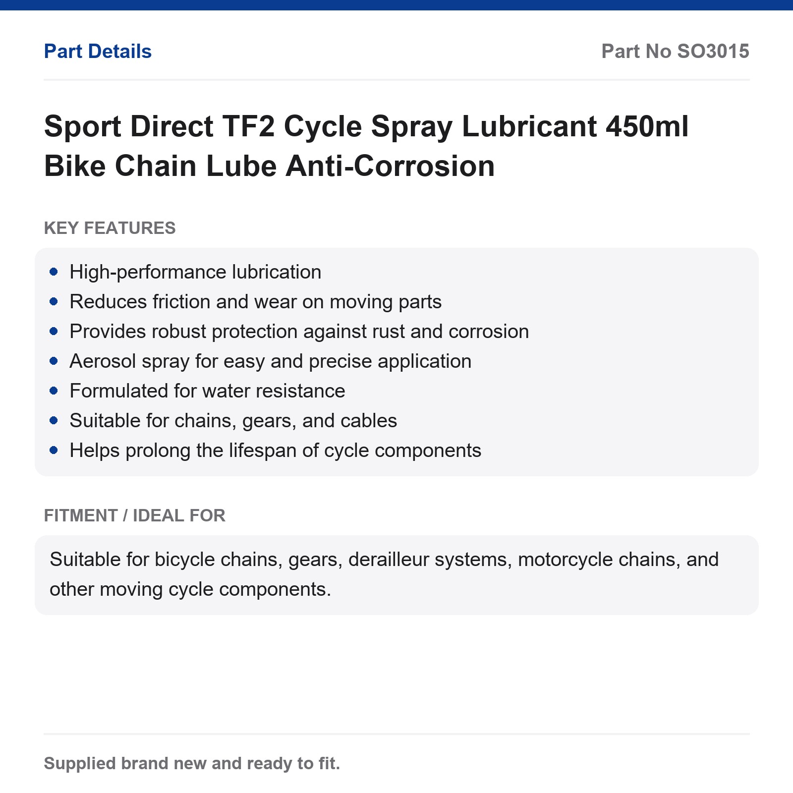 TF2 Bike Chain Lube Spray 450ml Anti-Corrosion Sport Direct - Image 2