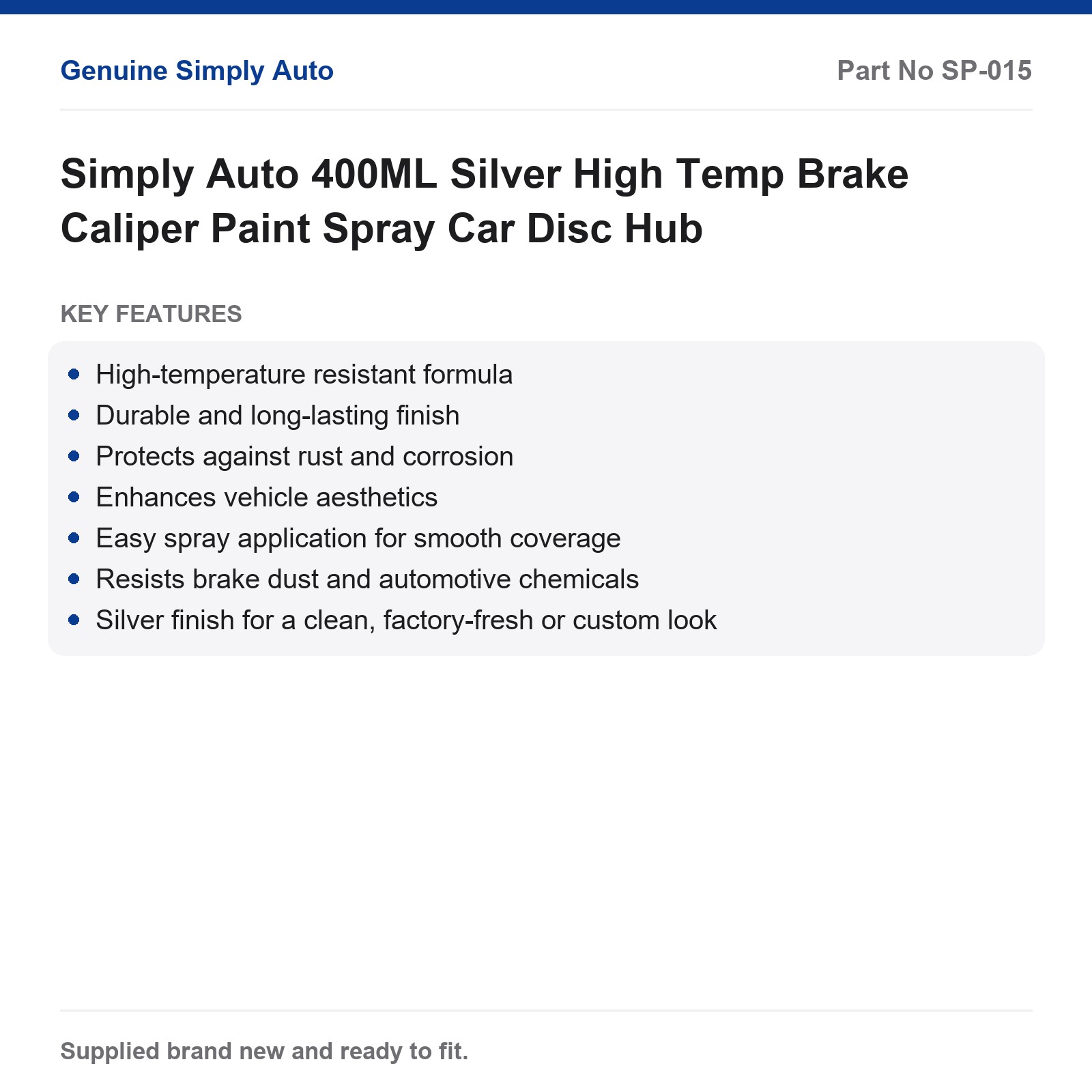 Simply Auto Brake Caliper Paint Silver High Temp Spray 400ML Car - Image 2