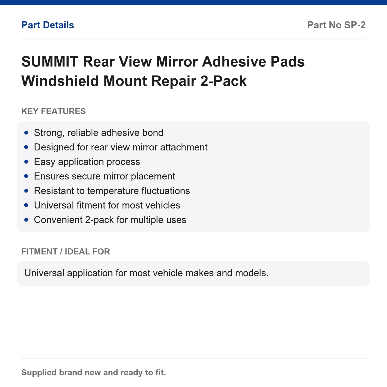 SUMMIT Rear View Mirror Adhesive Pads Windshield Mount Repair 2-Pack - Image 2