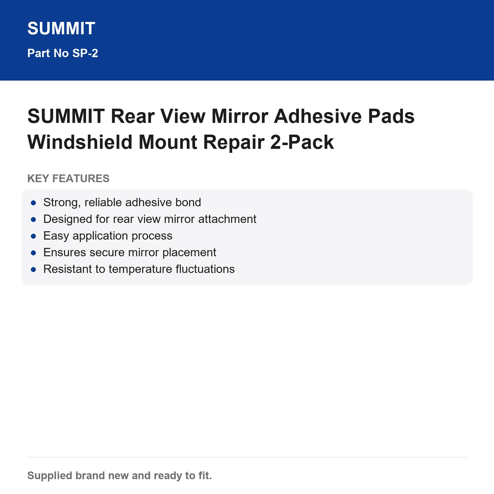 SUMMIT Rear View Mirror Adhesive Pads Windshield Mount Repair 2-Pack - Image 3