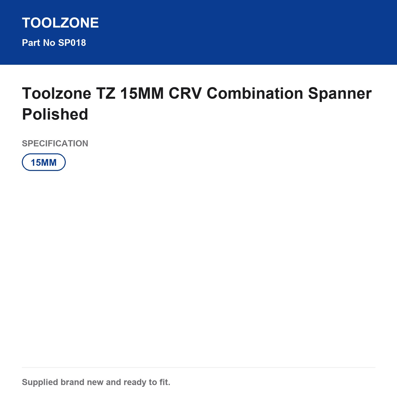 Toolzone 15MM Combination Spanner CRV Polished TZ - Image 5