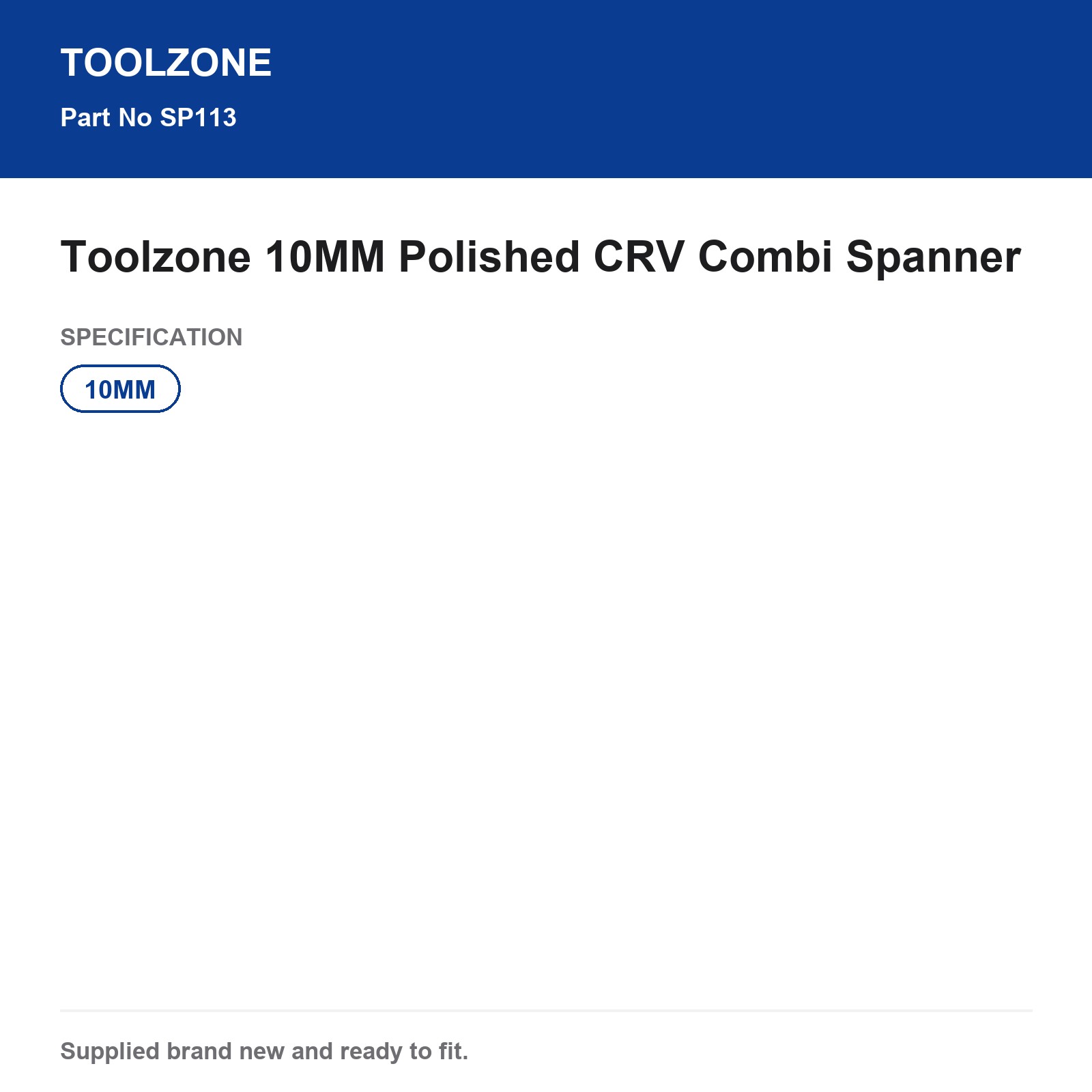 Combination Spanner 10MM Toolzone Polished CRV - Image 7