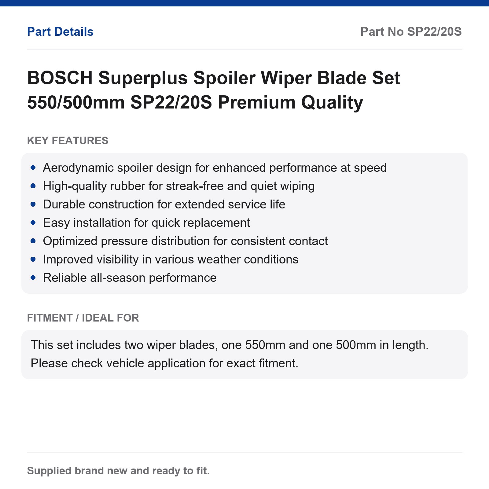 BOSCH Superplus Spoiler Wiper Blade Set 550/500mm SP22/20S - Image 2