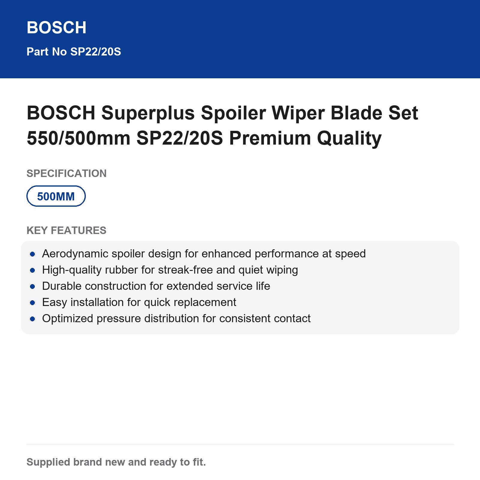 BOSCH Superplus Spoiler Wiper Blade Set 550/500mm SP22/20S - Image 3