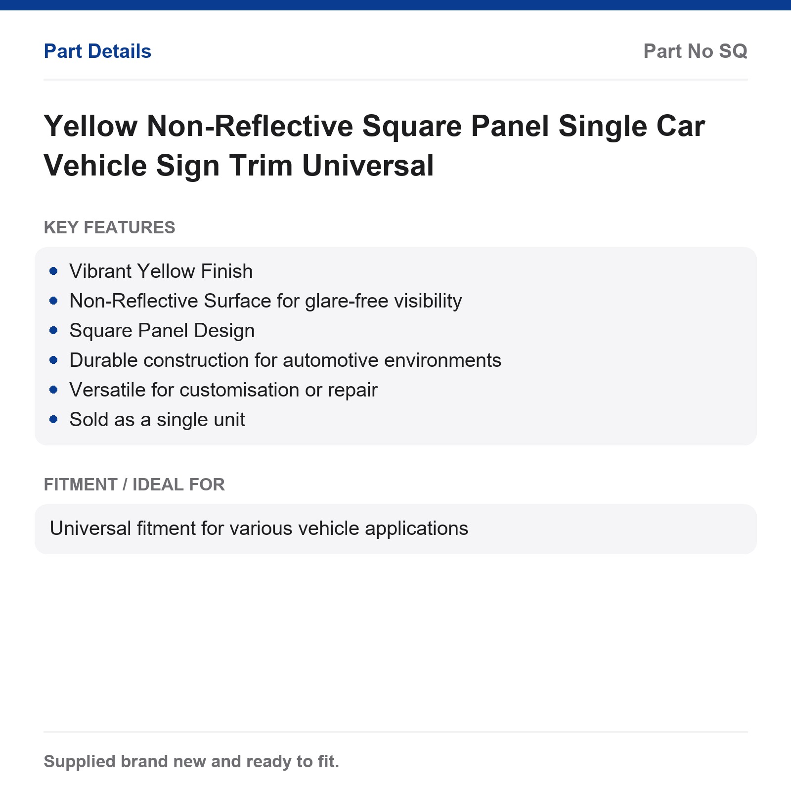 Yellow Car Sign Non-Reflective Square Panel Vehicle Trim Universal - Image 2