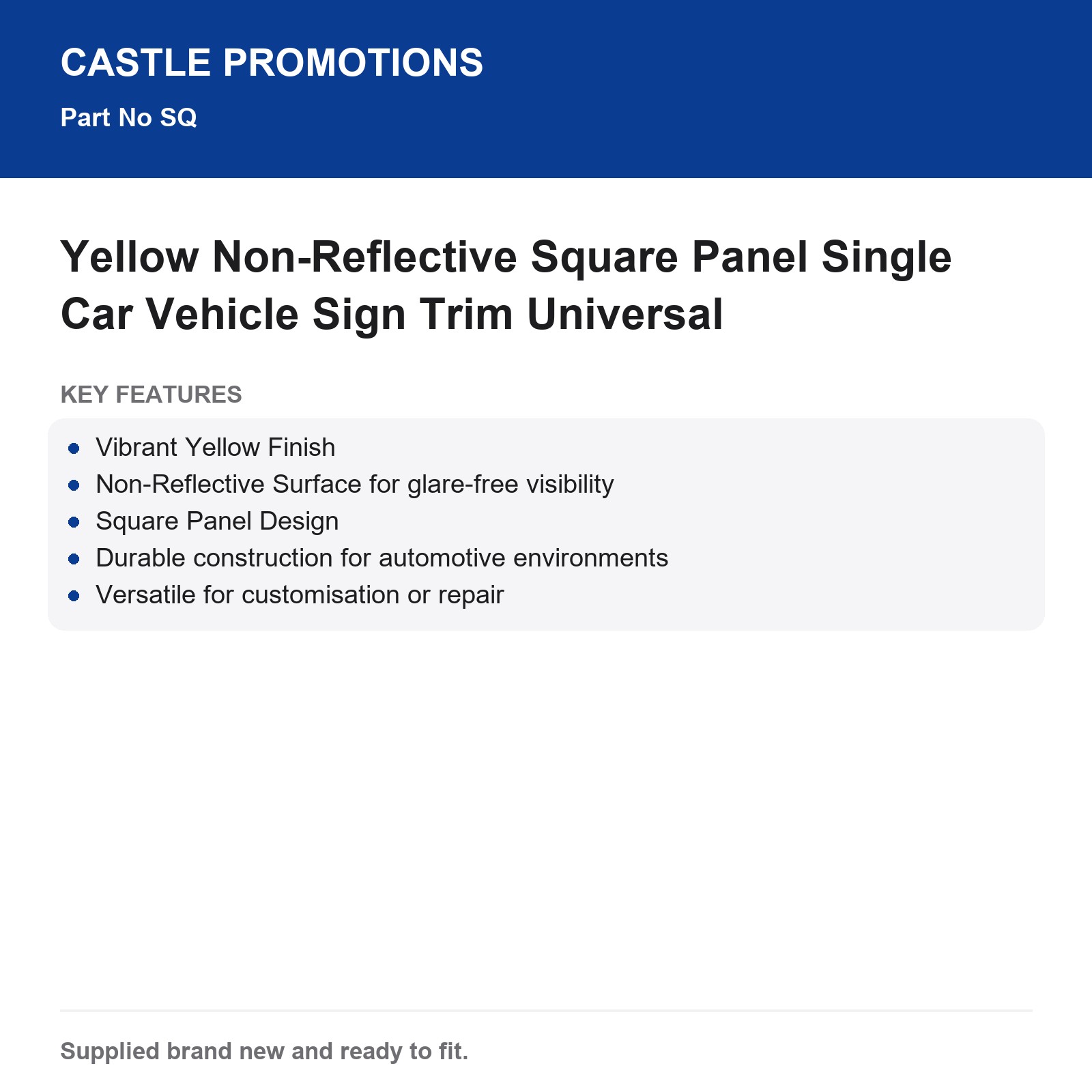 Yellow Car Sign Non-Reflective Square Panel Vehicle Trim Universal - Image 3