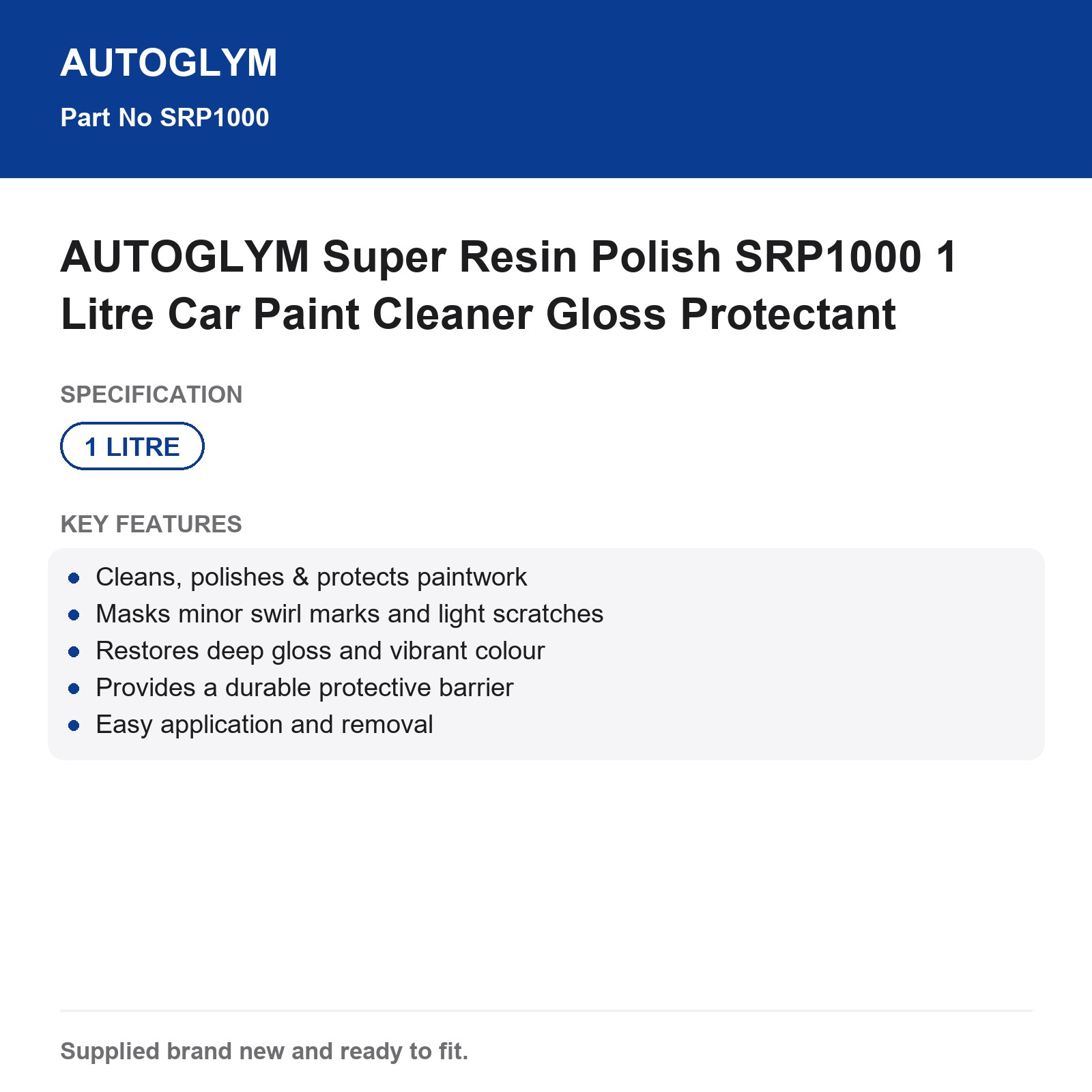AUTOGLYM Super Resin Polish SRP1000 1 Litre Car Paint Cleaner Gloss Protectant - Image 3