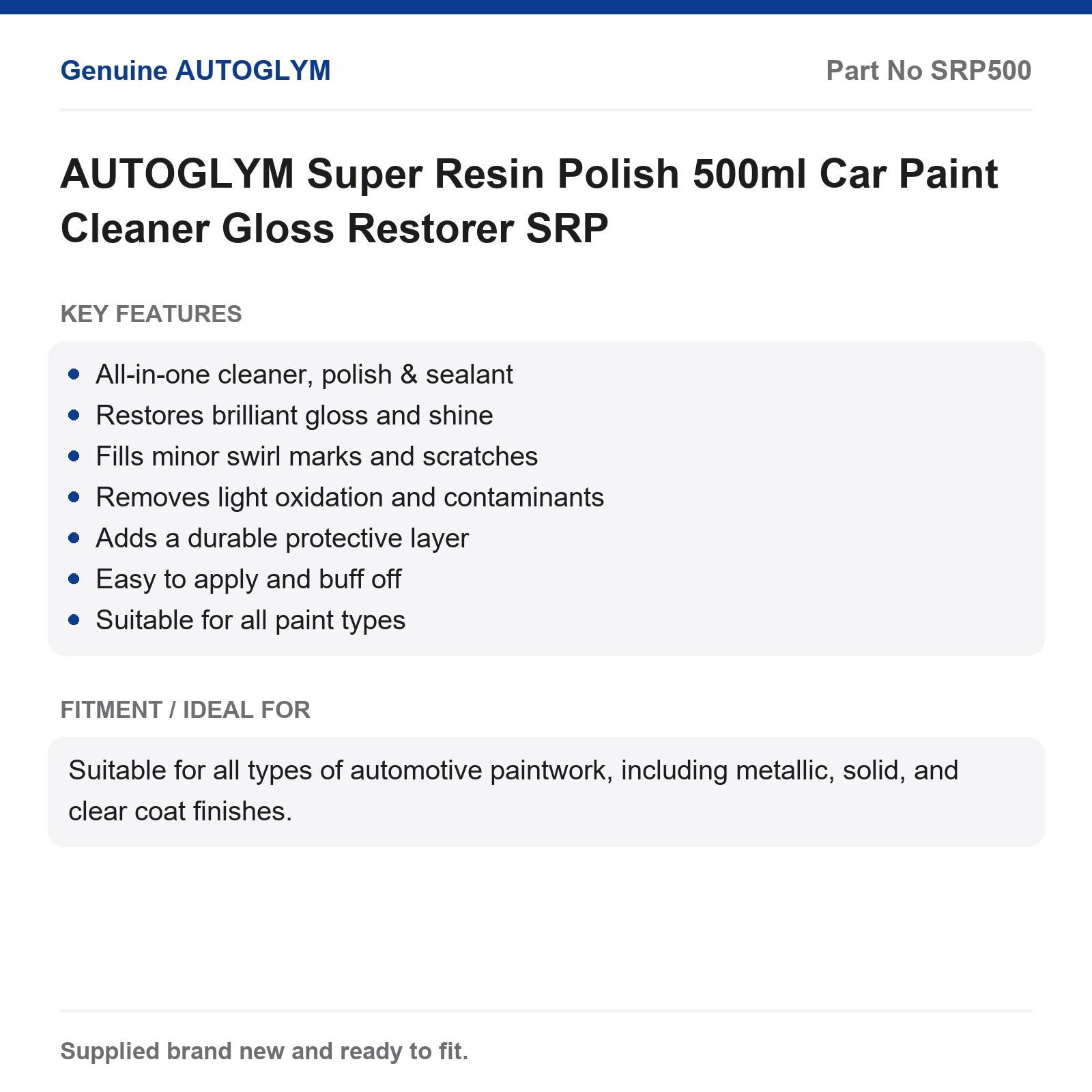 AUTOGLYM SRP500 Super Resin Polish 500ml Clean Shine Protect Paintwork - Image 4