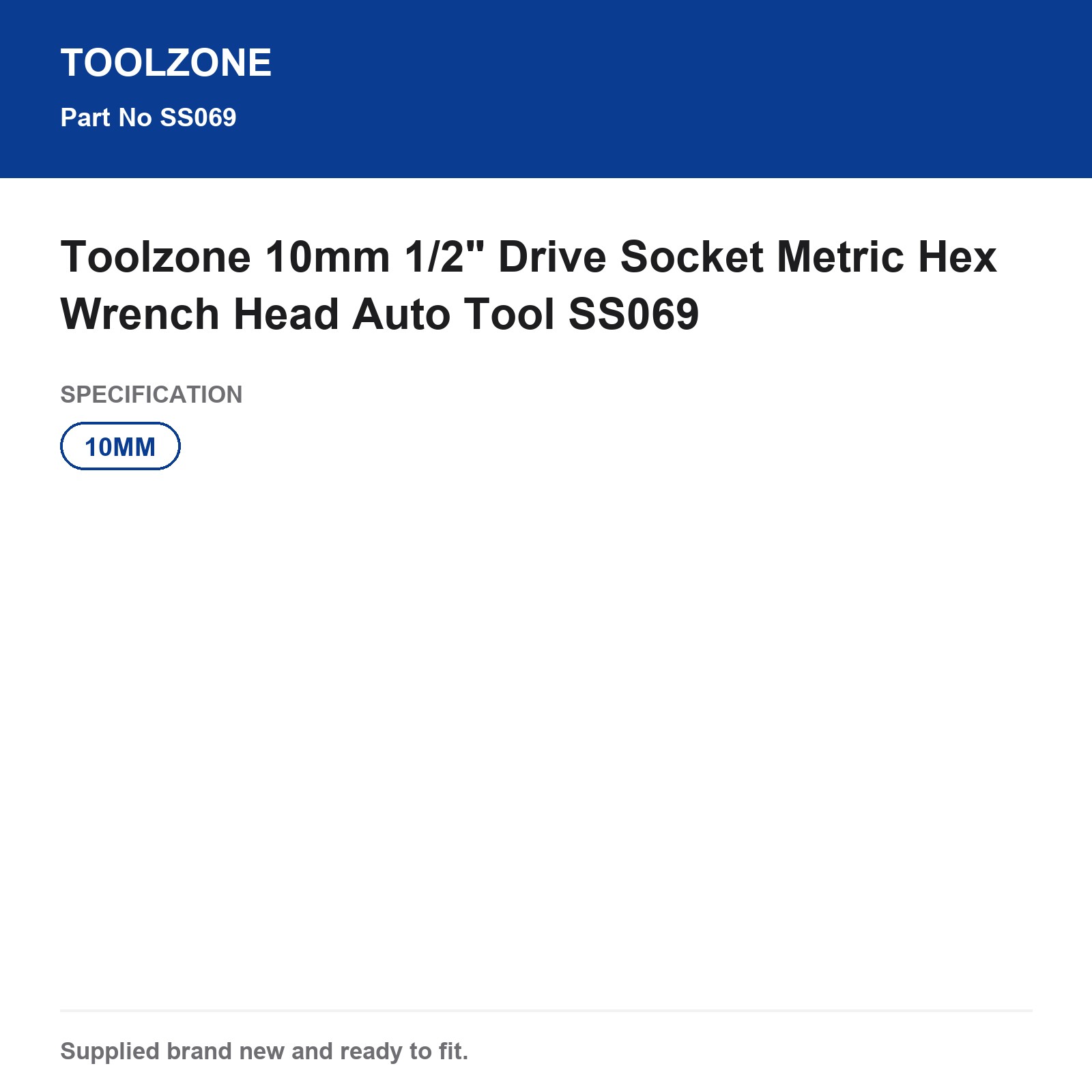 Toolzone 10mm 1/2" Drive Hex Socket SS069 - Image 4