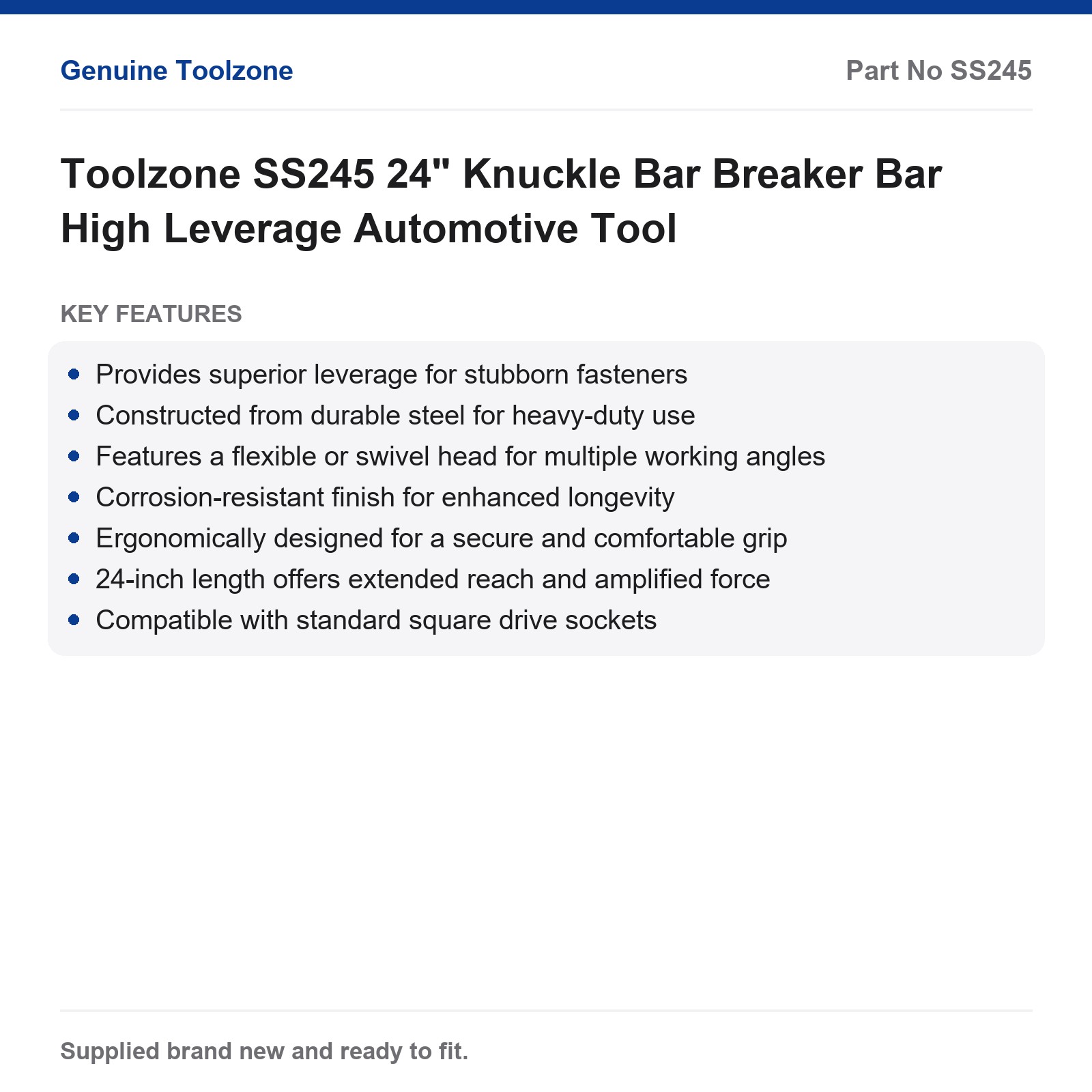 Toolzone SS245 24" Knuckle Bar Breaker Bar High Leverage Automotive Tool - Image 2
