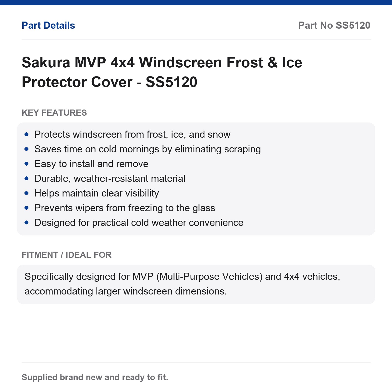 Sakura MVP 4x4 Windscreen Frost Ice Snow Car Cover SS5120 - Image 2