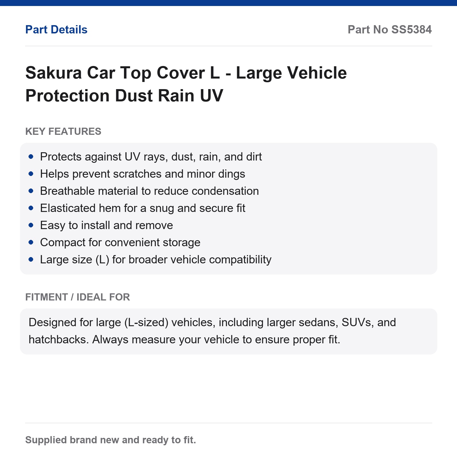 Sakura Car Cover L Large Vehicle UV Rain Dust Protection - Image 2
