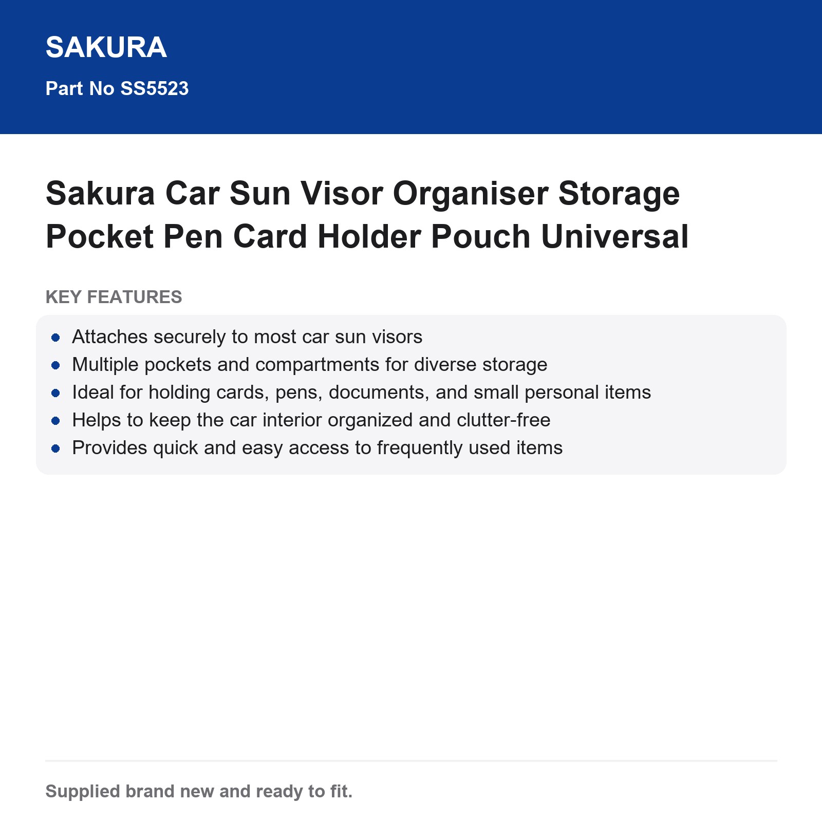 Sakura Car Sun Visor Organiser Storage Pen Card Holder Universal - Image 3