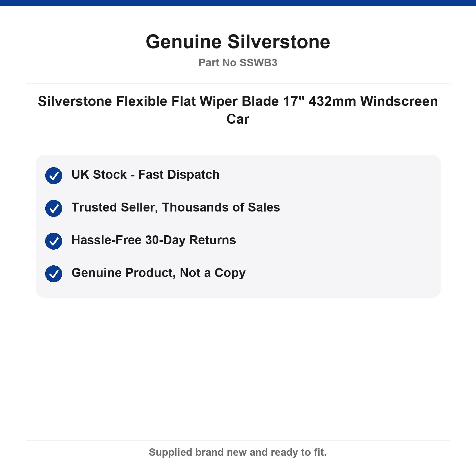 Silverstone 17" 432mm Flexible Flat Car Windscreen Wiper Blade - Image 4