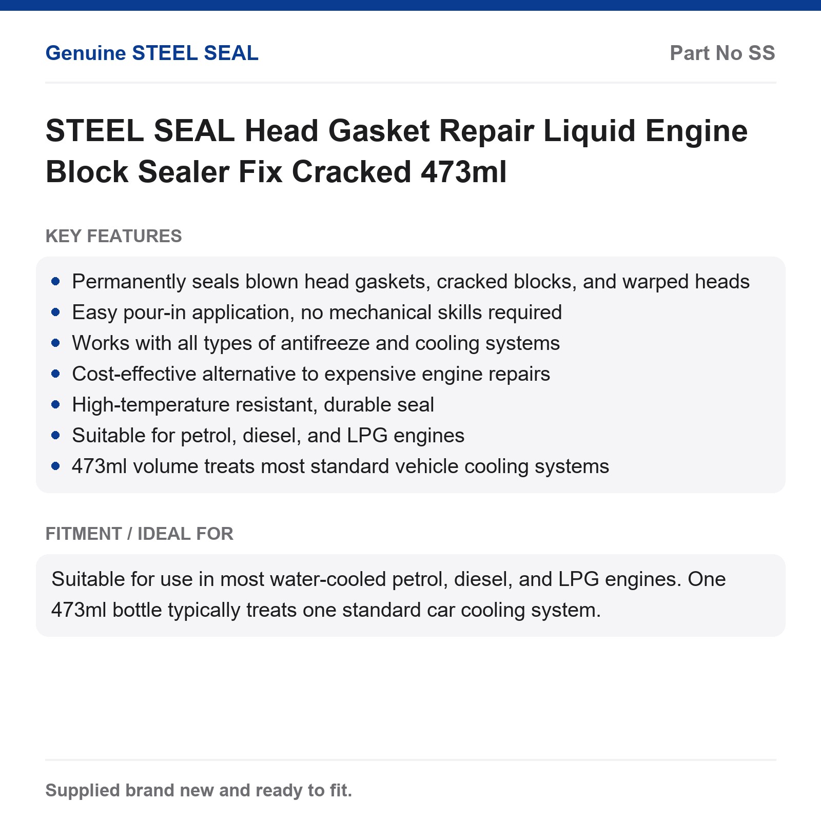 STEEL SEAL Head Gasket Repair Liquid Engine Block Sealer Fix Cracked 473ml - Image 3