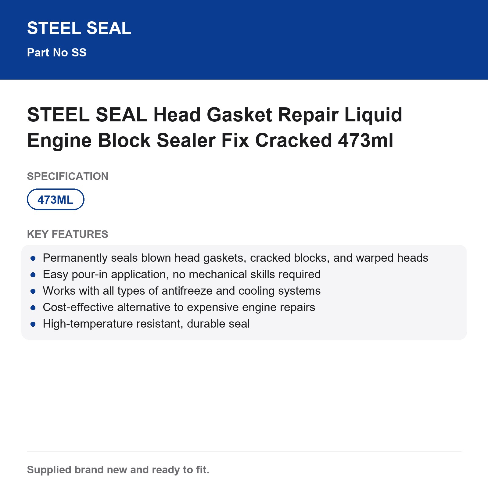 STEEL SEAL Head Gasket Repair Liquid Engine Block Sealer Fix Cracked 473ml - Image 4