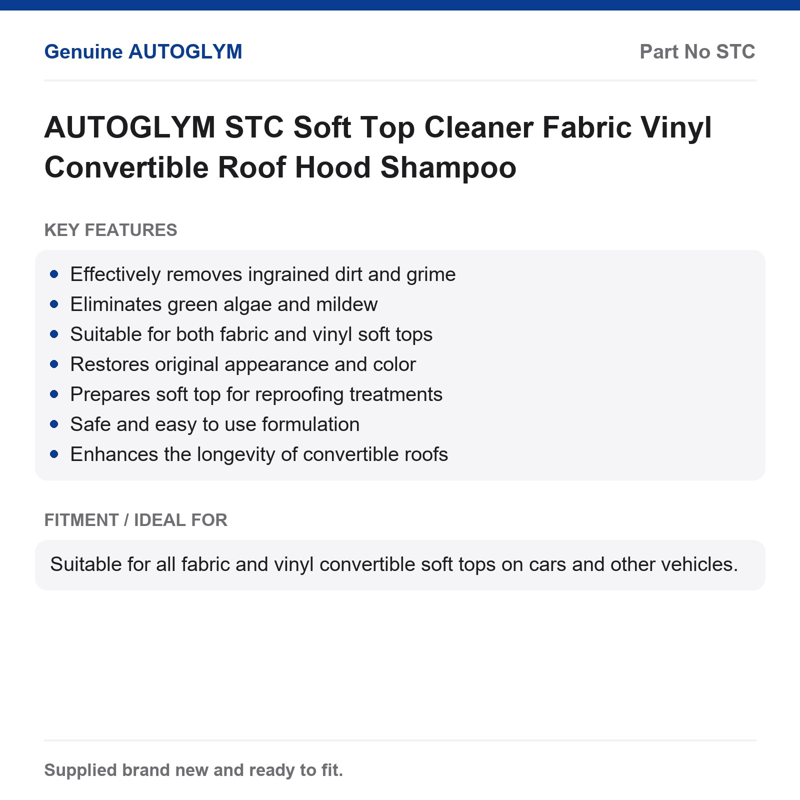 AUTOGLYM STC Soft Top Cleaner Fabric Vinyl Convertible Roof Hood Shampoo - Image 2