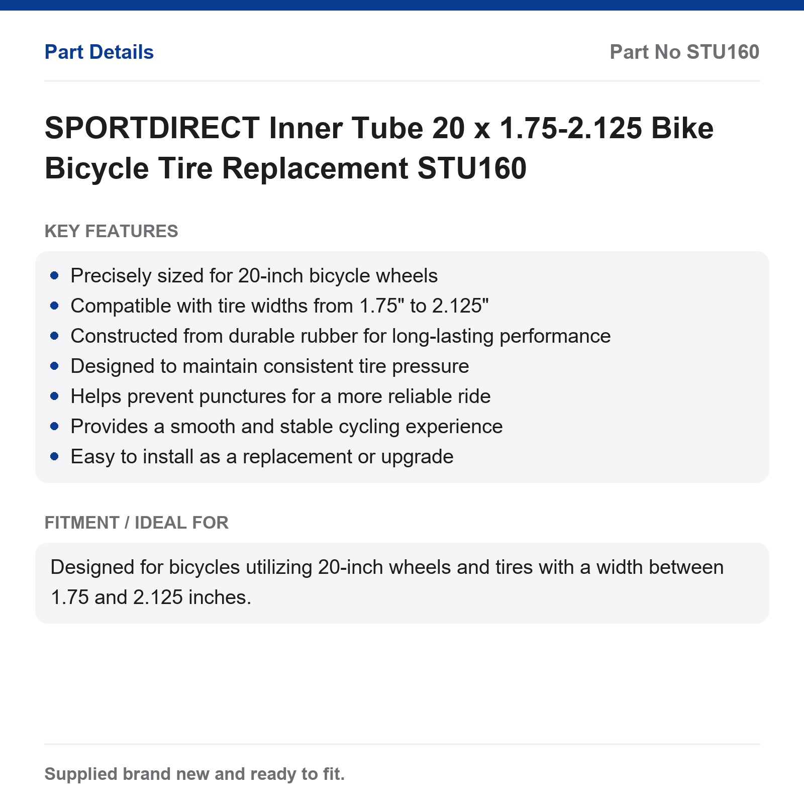 SPORTDIRECT Inner Tube 20 x 1.75-2.125 Bike Tire Replacement STU160 - Image 2